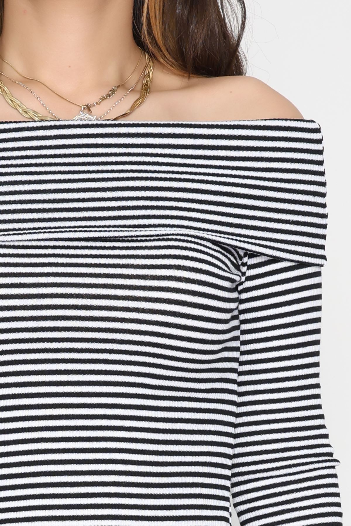 Madonna Yaka Likralı Kaşkorse Bluz Siyahbeyaz - 42765.1567.