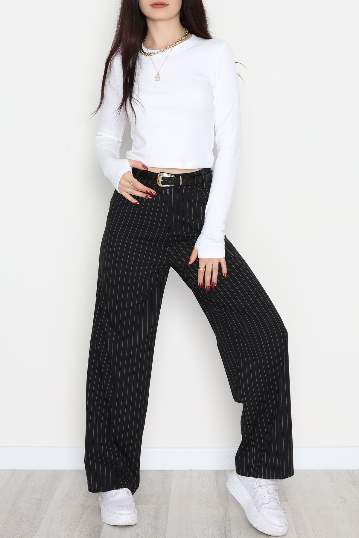 Çizgili Palazzo Pantolon Siyah - 51079.1779.