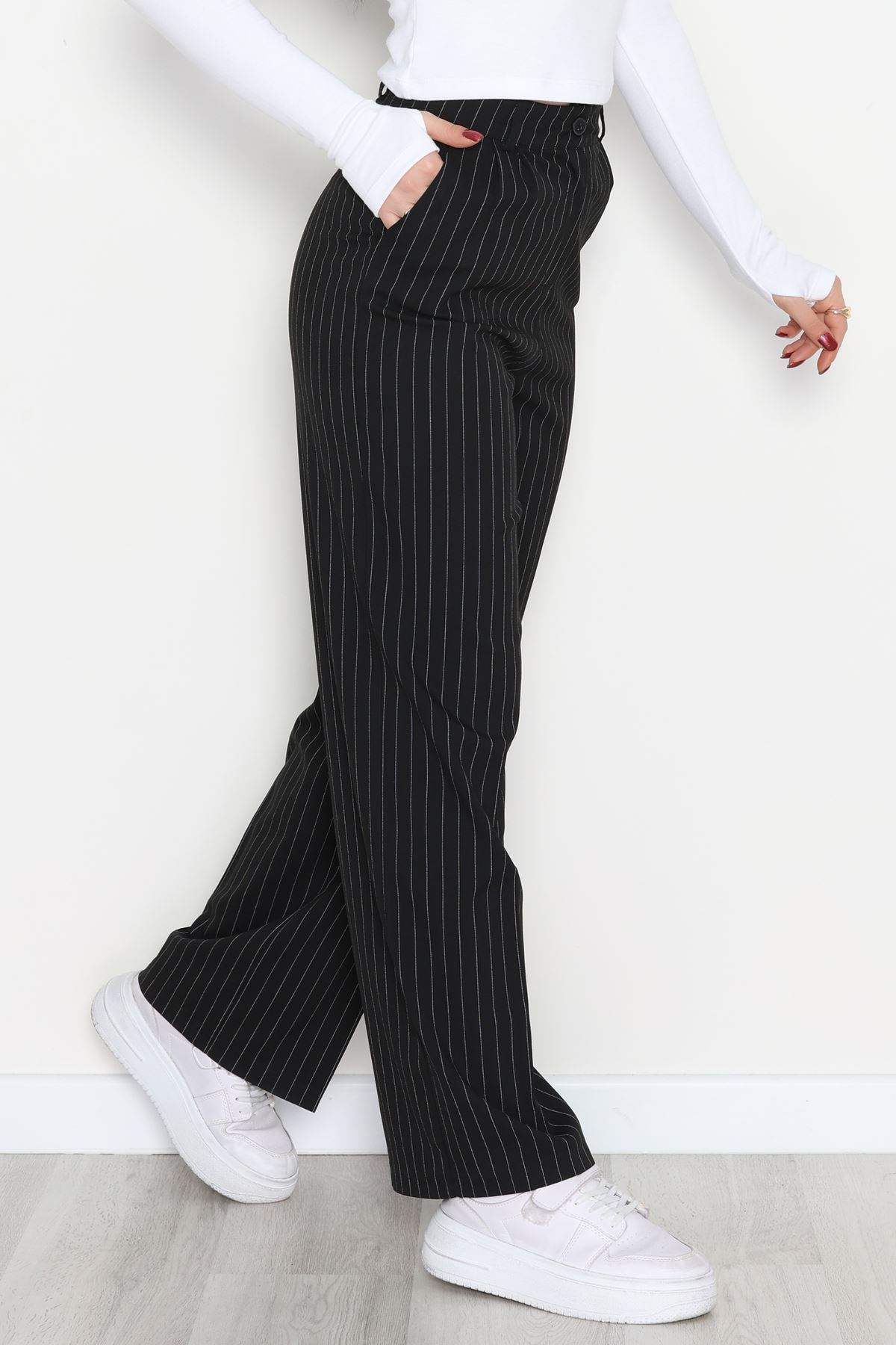 Çizgili Palazzo Pantolon Siyah - 51079.1779.