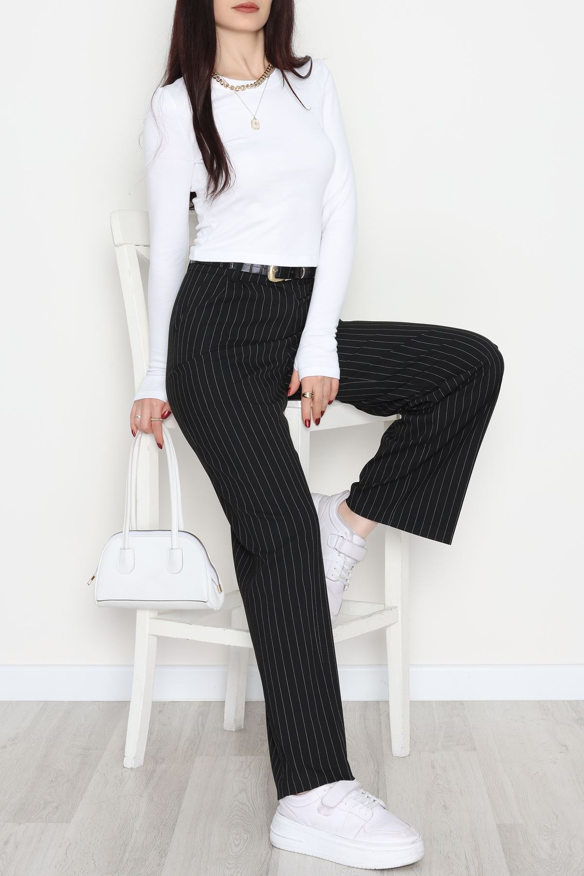 Çizgili Palazzo Pantolon Siyah - 51079.1779.