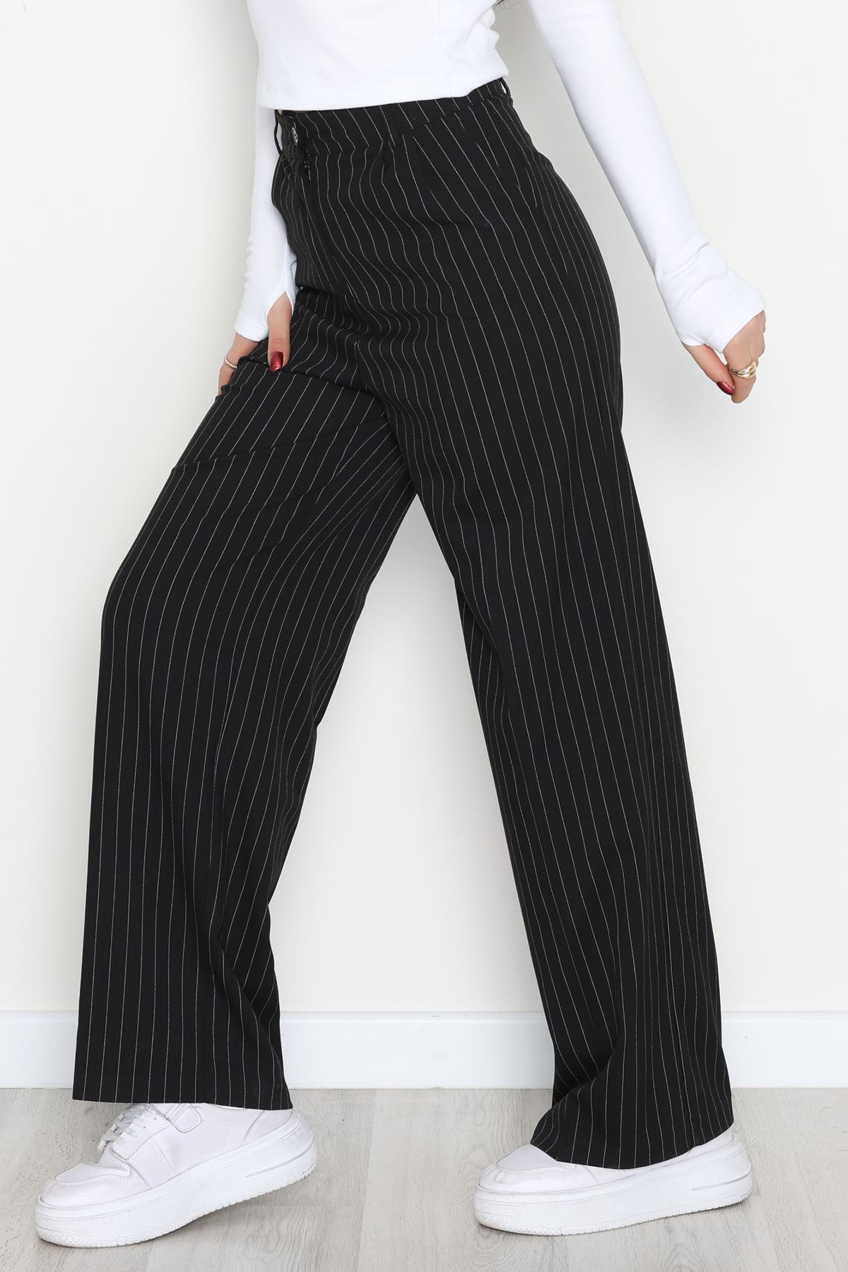 Çizgili Palazzo Pantolon Siyah - 51079.1779.