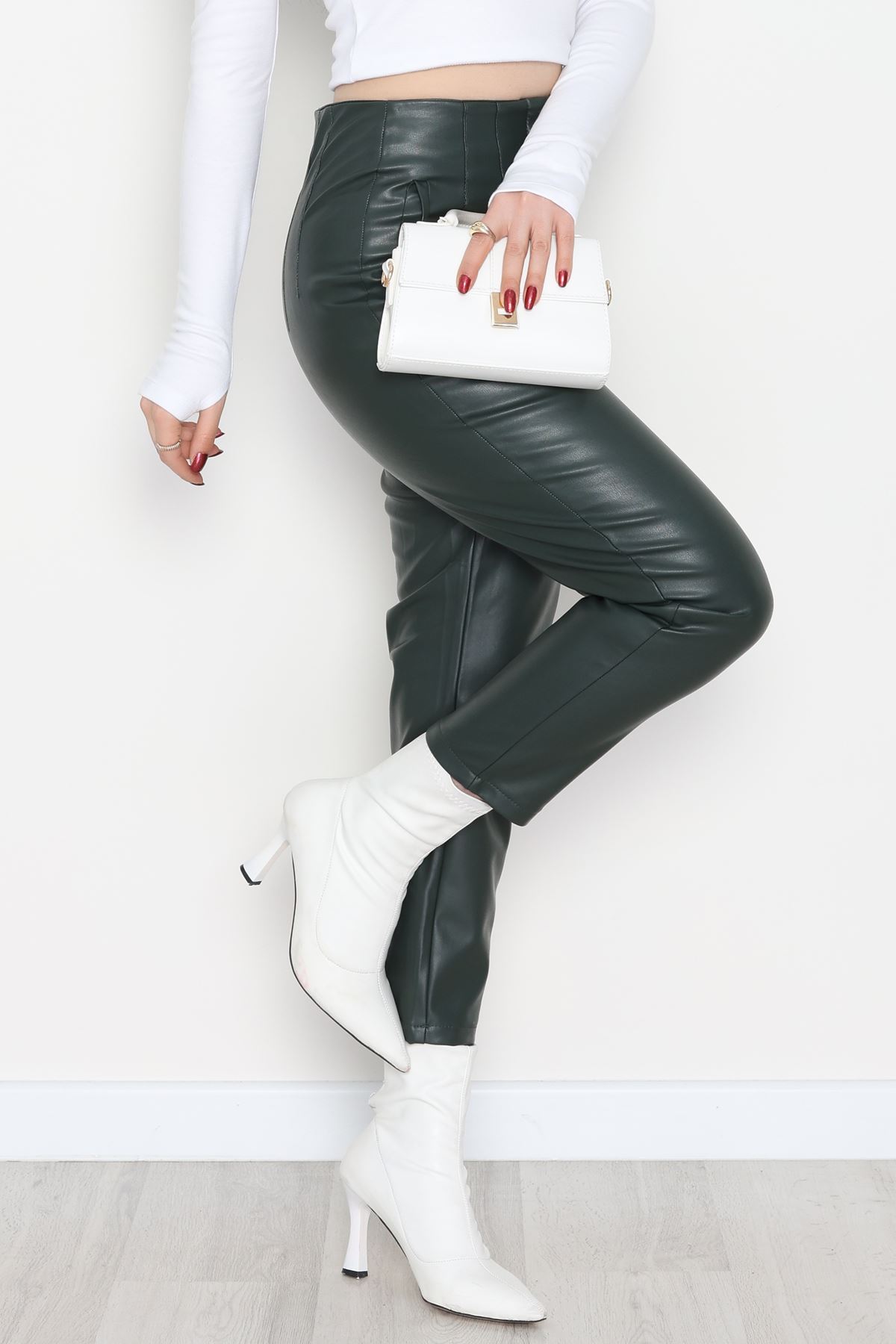 Pu Deri Fleto Cepli Pantolon Koyuyeşil - 51100.1779.