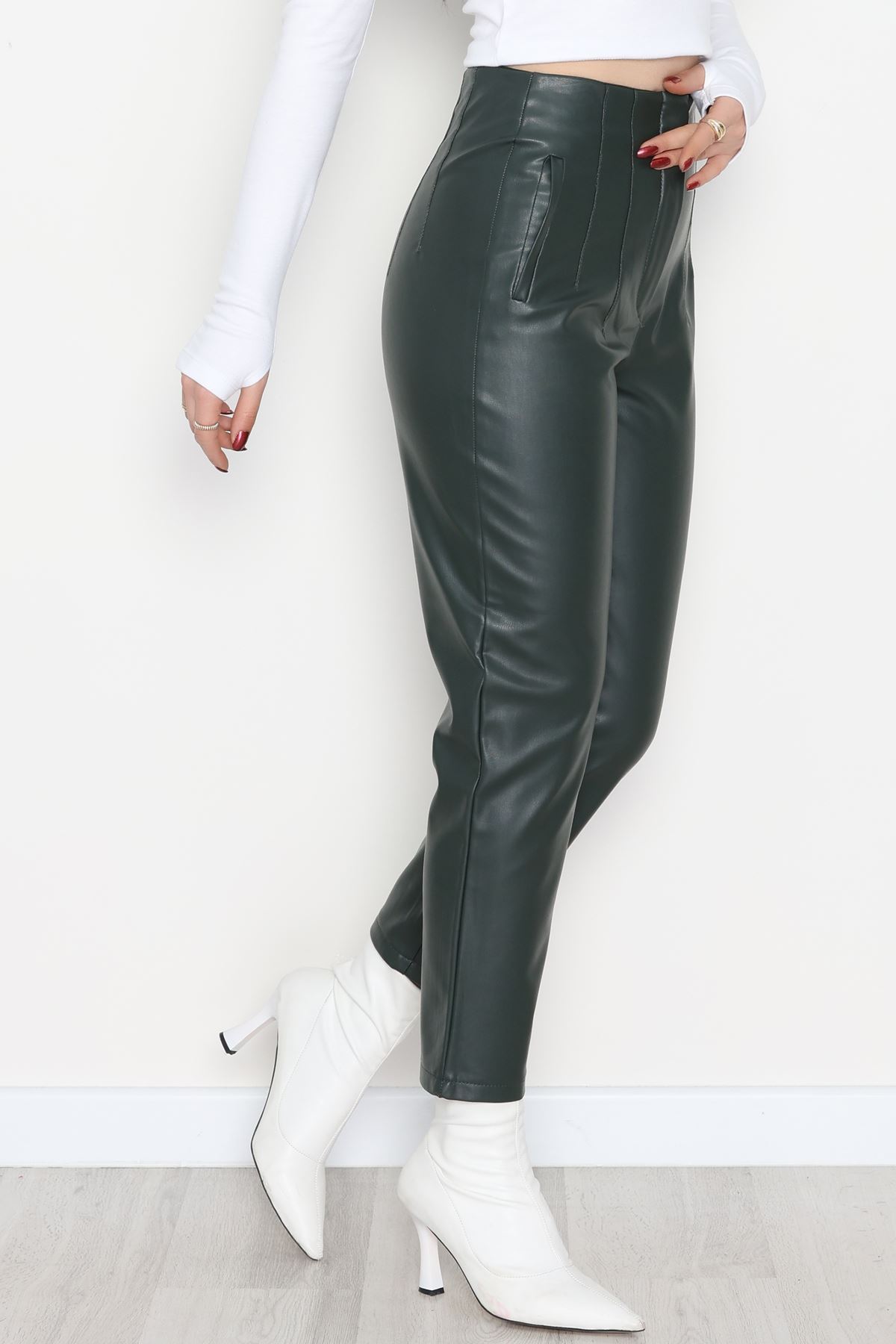 Pu Deri Fleto Cepli Pantolon Koyuyeşil - 51100.1779.