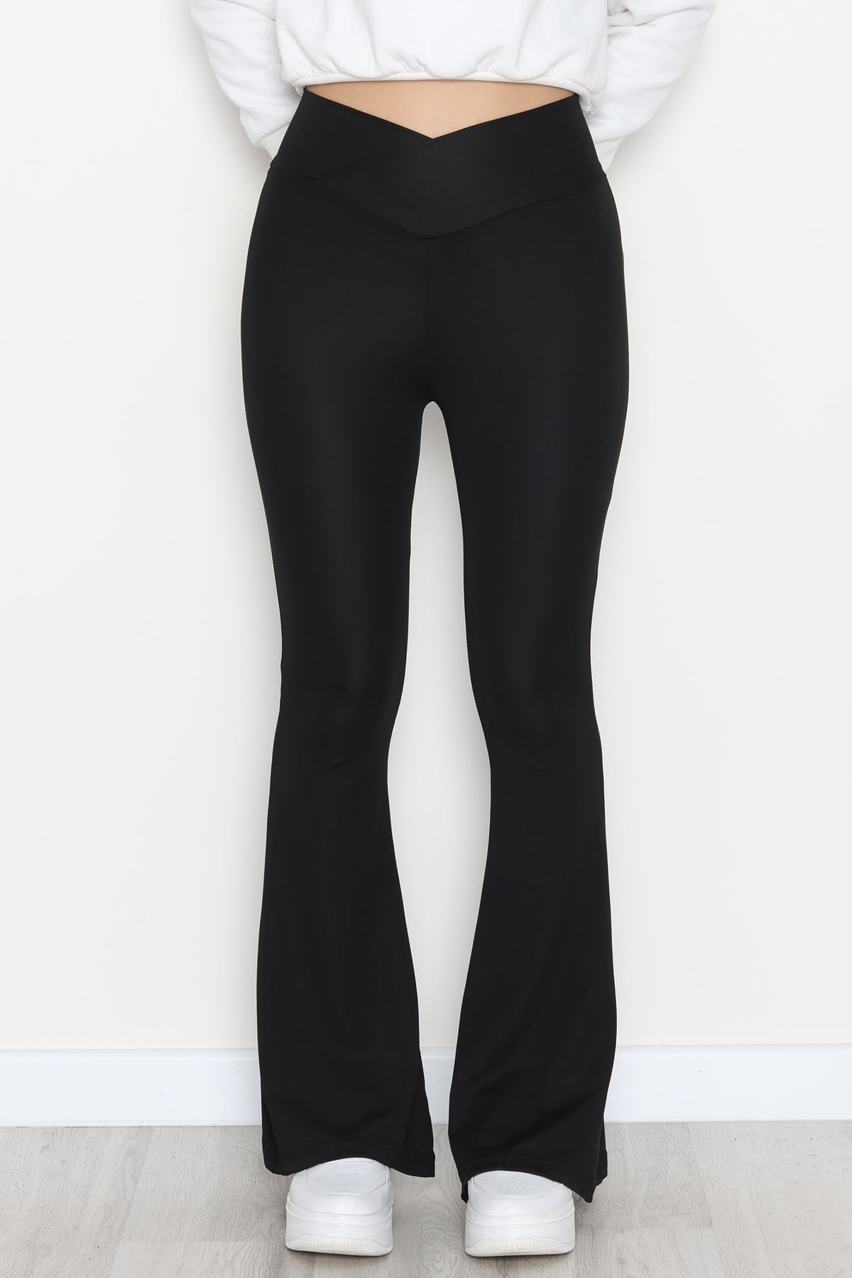 Çapraz Kemer Dalgıç Kumaş Tayt Siyah - 52084.1098.