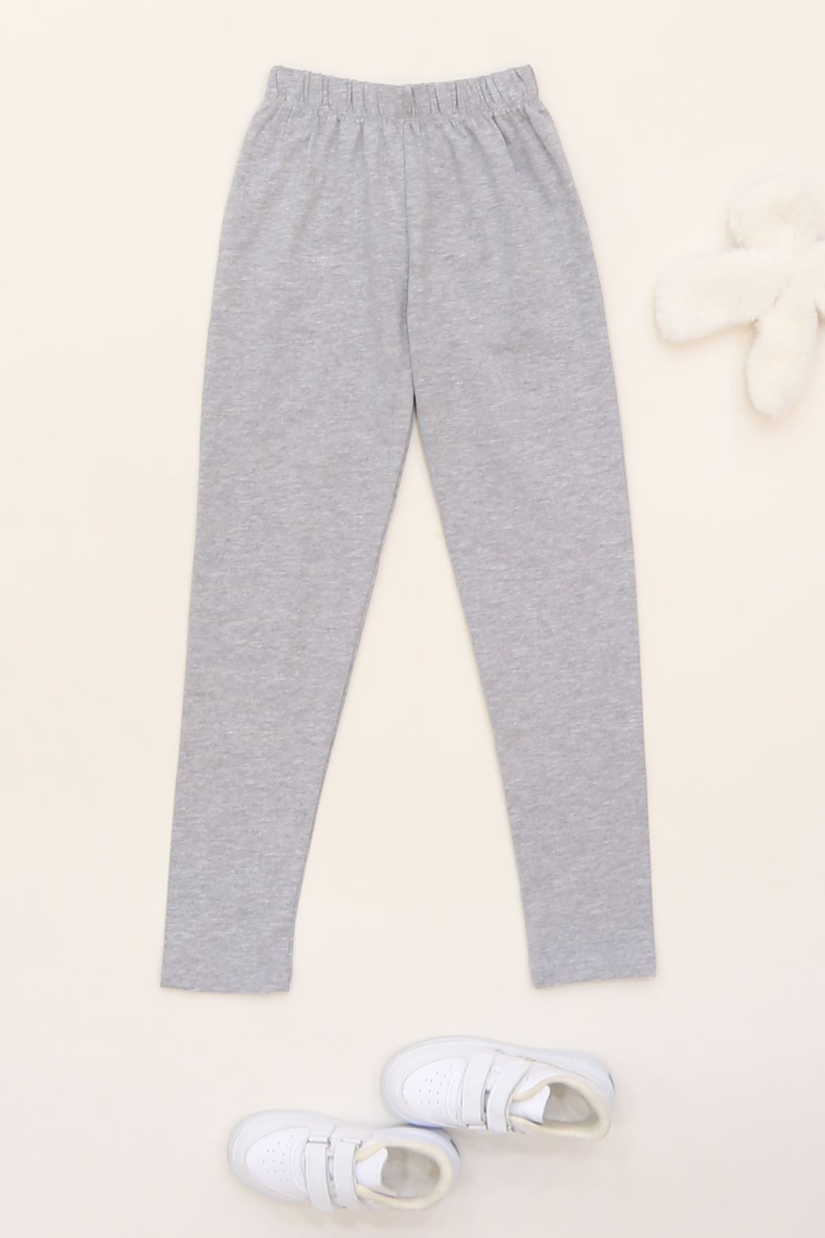 7-12 Yaş Likralı Penye Tayt Gri - 50946.1981.