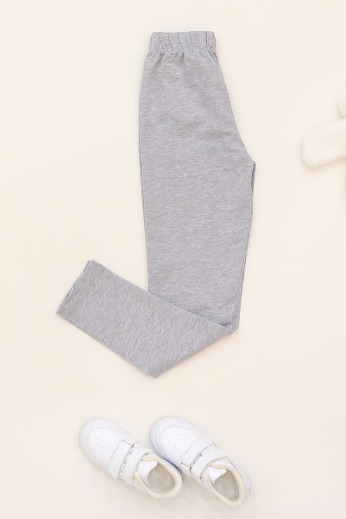 7-12 Yaş Likralı Penye Tayt Gri - 50946.1981.