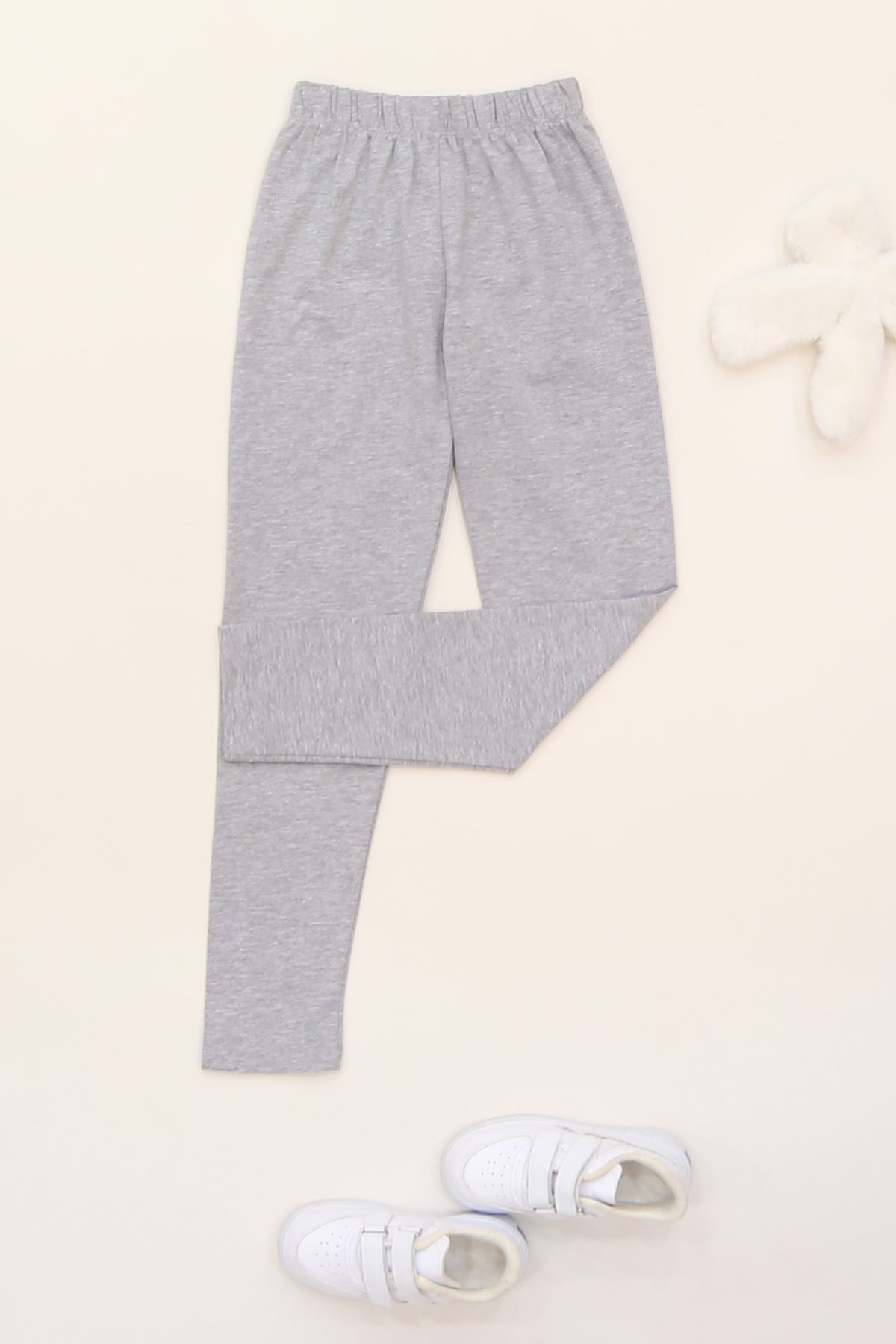 7-12 Yaş Likralı Penye Tayt Gri - 50946.1981.