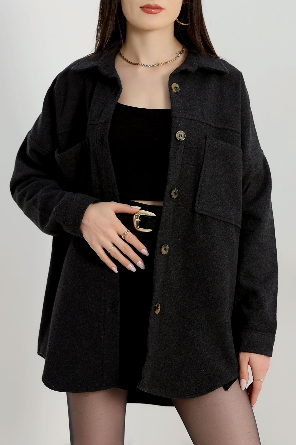 Çift Cep Kaşe Gömlek Füme - 20258.1775.