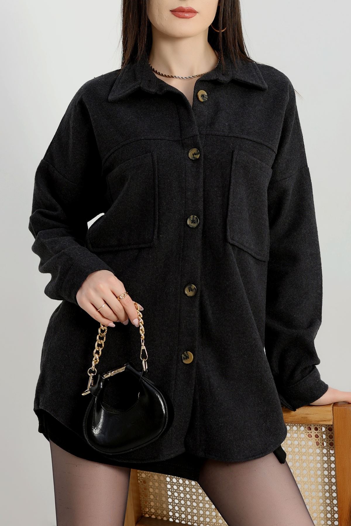 Çift Cep Kaşe Gömlek Füme - 20258.1775.