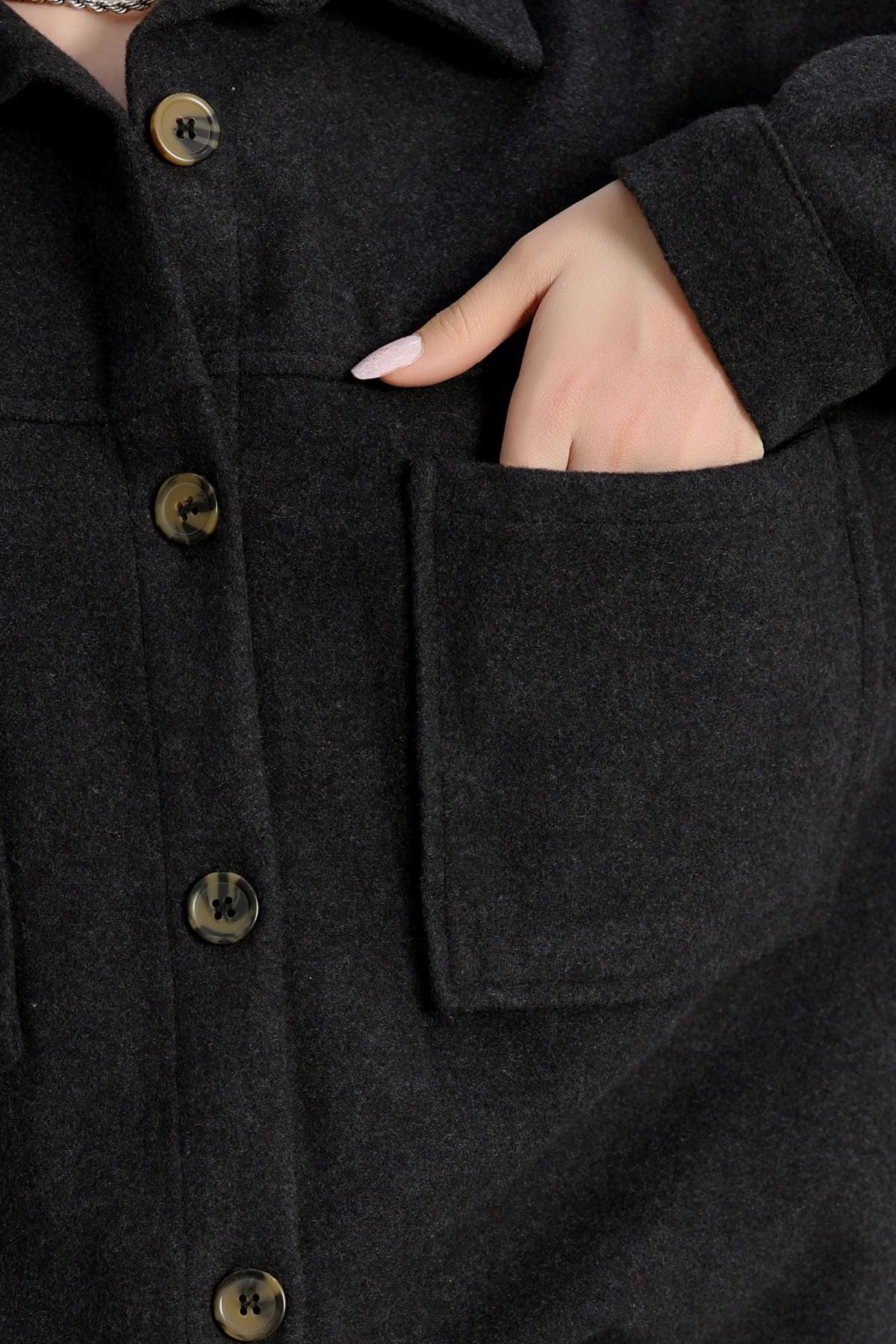 Çift Cep Kaşe Gömlek Füme - 20258.1775.