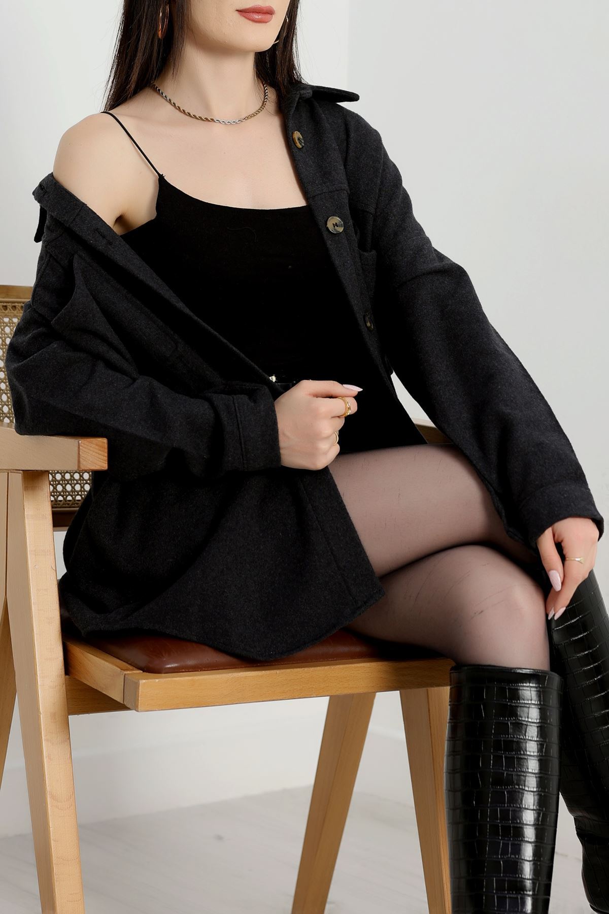 Çift Cep Kaşe Gömlek Füme - 20258.1775.