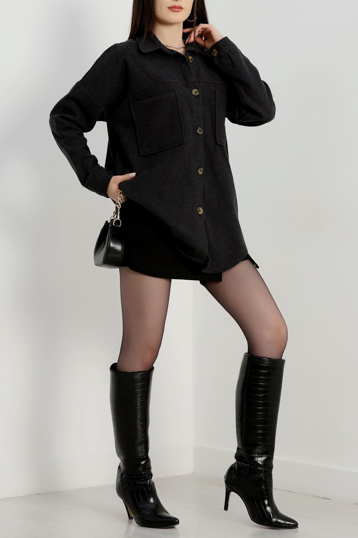 Çift Cep Kaşe Gömlek Füme - 20258.1775.