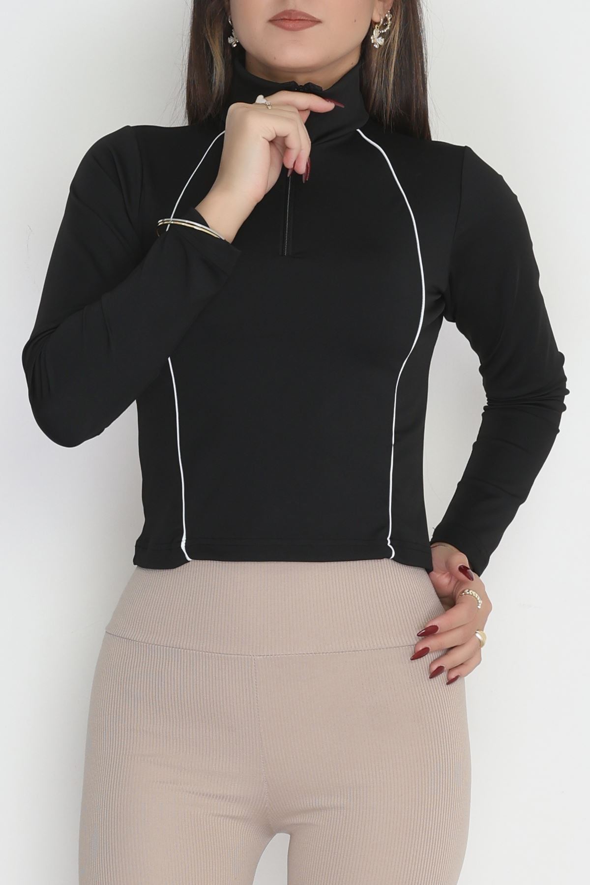 Biyeli Yarım Fermuarlı Dalgıç Body Siyah - 50099.053.