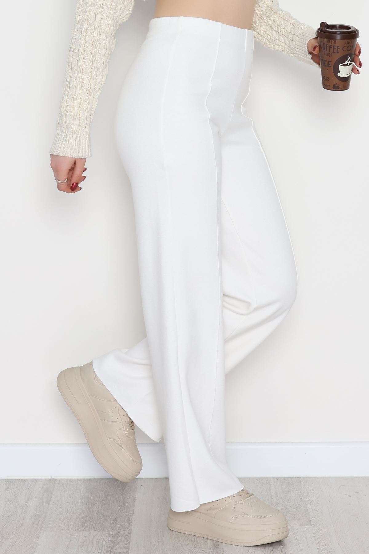 Selanik Kumaş Palazzo Pantolon Krem - 51036.1837.