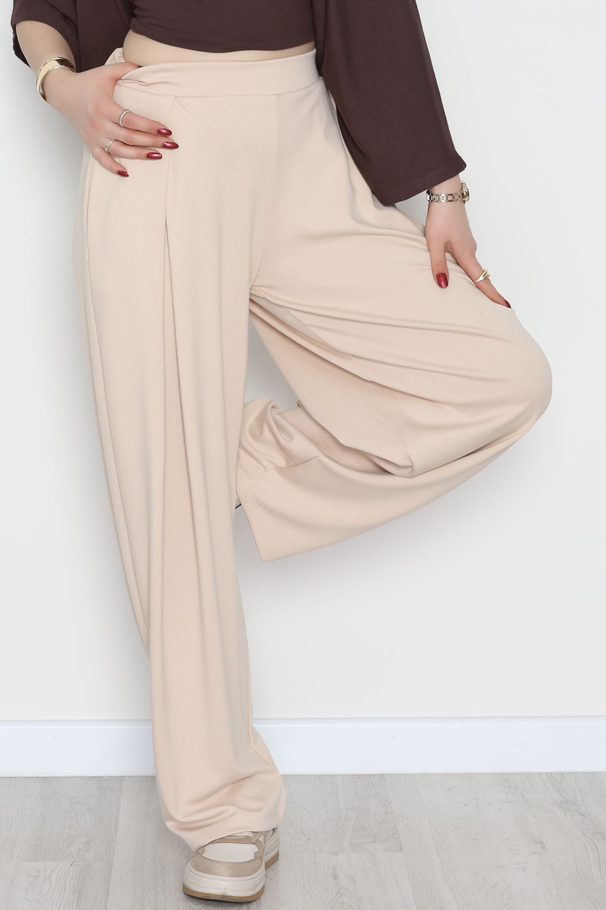 Ters Pileli Modal Pantolon Bej - 4082.1247.