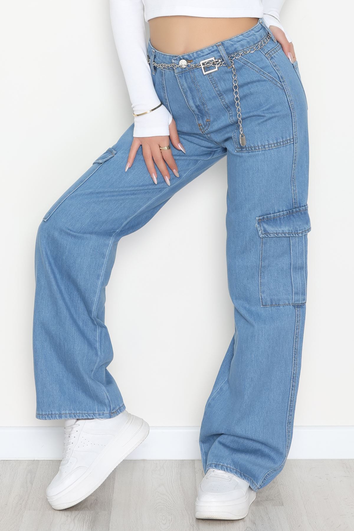 Kargo Cep Palazzo Kot Pantolon Açıkmavi - 42681.1836.