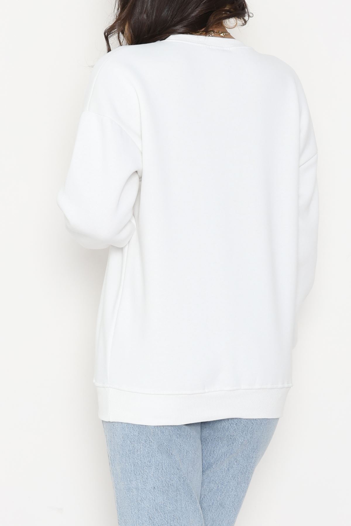 3 İplik Bisiklet Yaka Sweat Ekru - 42237.1878.