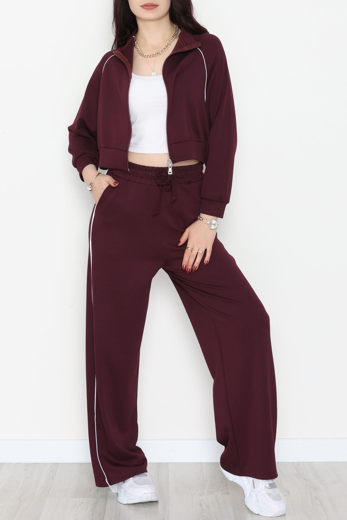 Biyeli Crop Eşofman Takımı Bordo - 4130.1247.