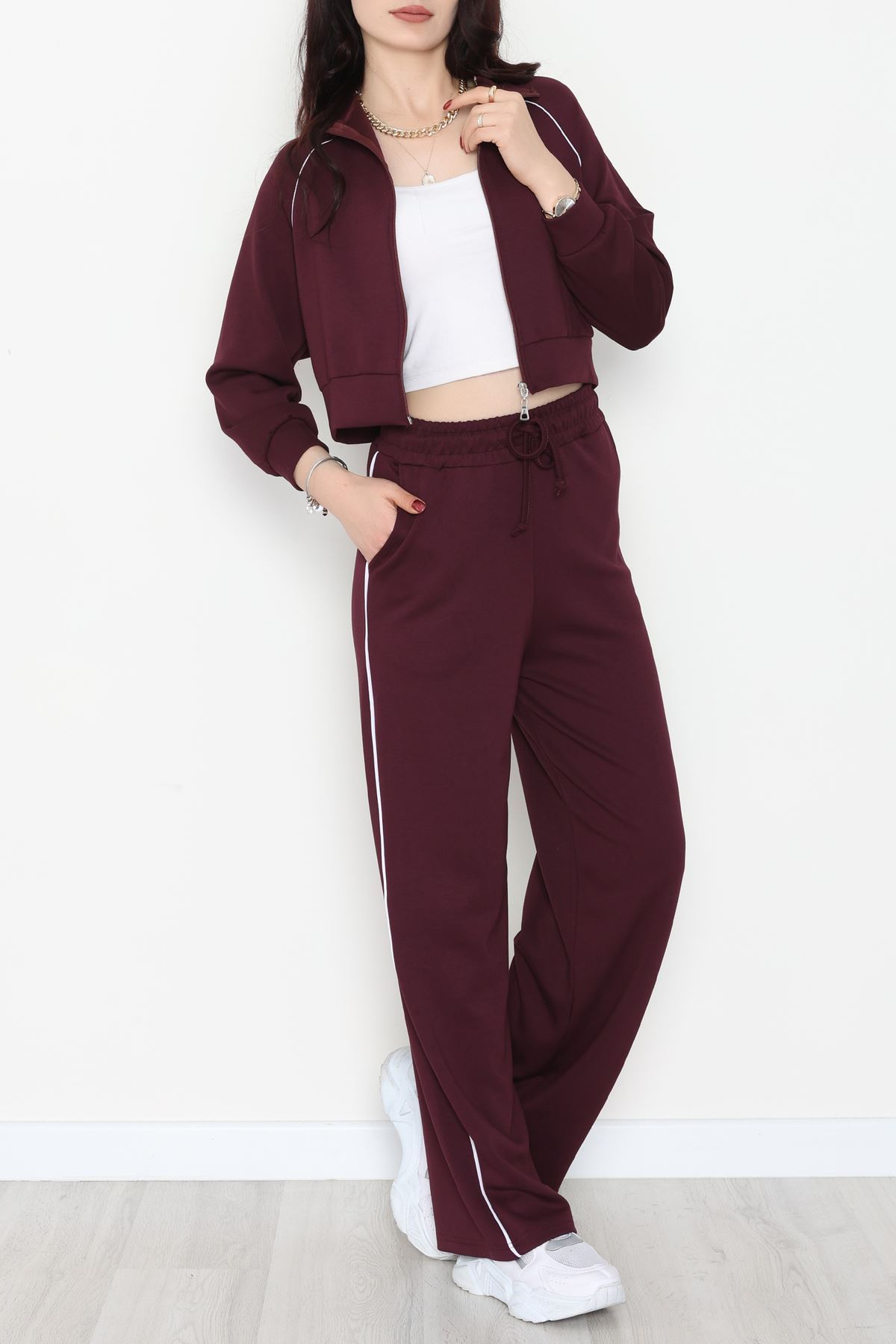 Biyeli Crop Eşofman Takımı Bordo - 4130.1247.