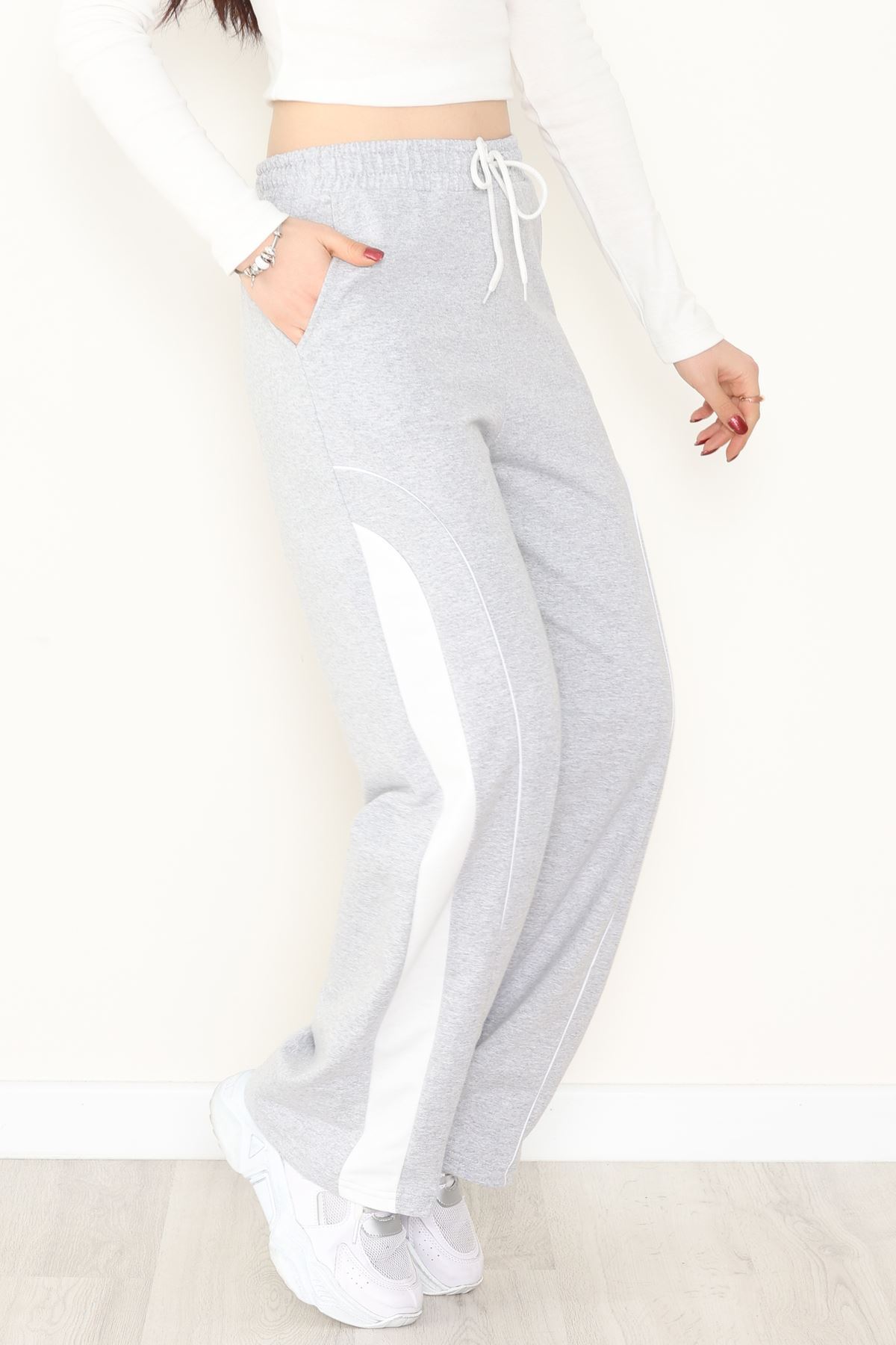 Şeritli 2 İplik Eşofman Altı Gri - 52102.1005.