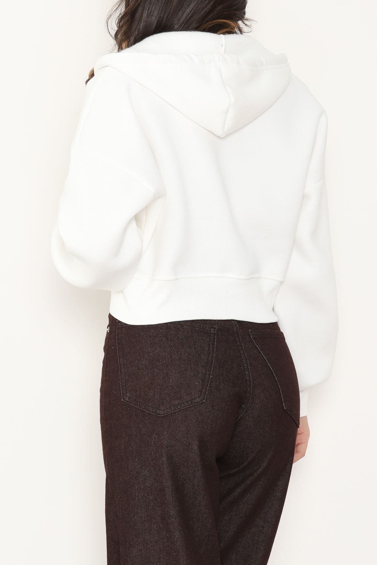 3 İplik Oversize Fermuarlı Sweat Ekru - 42501.1878.