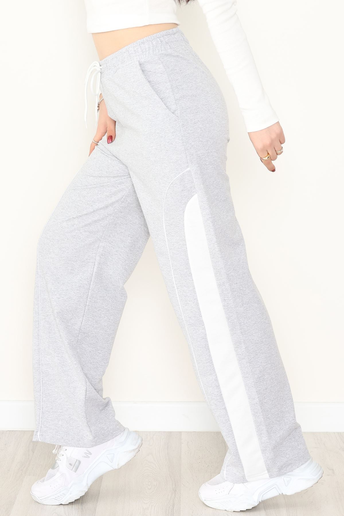 Şeritli 2 İplik Eşofman Altı Gri - 52102.1005.