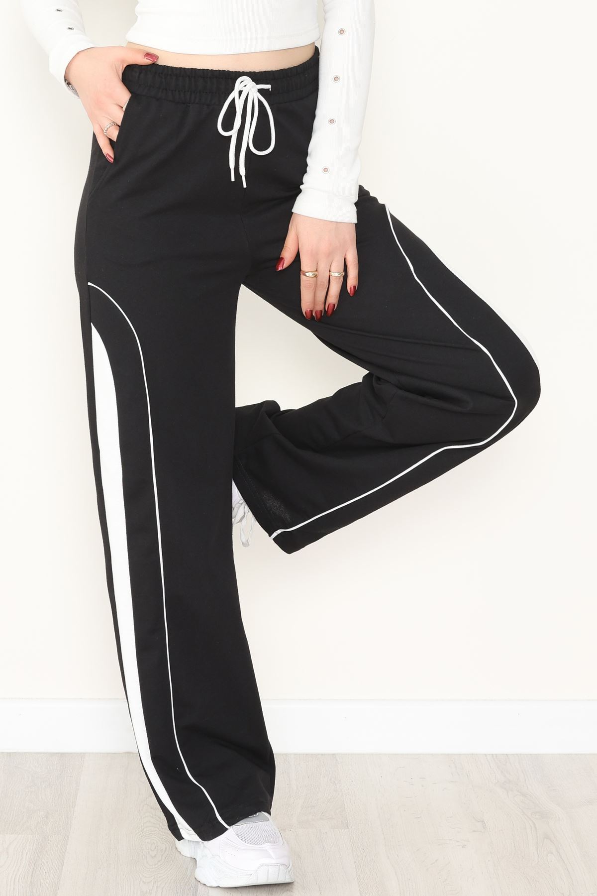 Şeritli 2 İplik Eşofman Altı Siyah - 52102.1005.