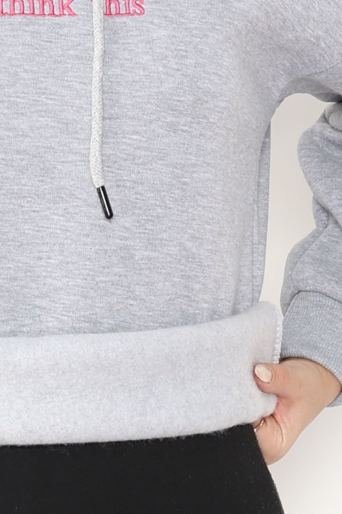 3 İplik Kapşonlu Nakışlı Sweat Grifuşya - 42221.1878.