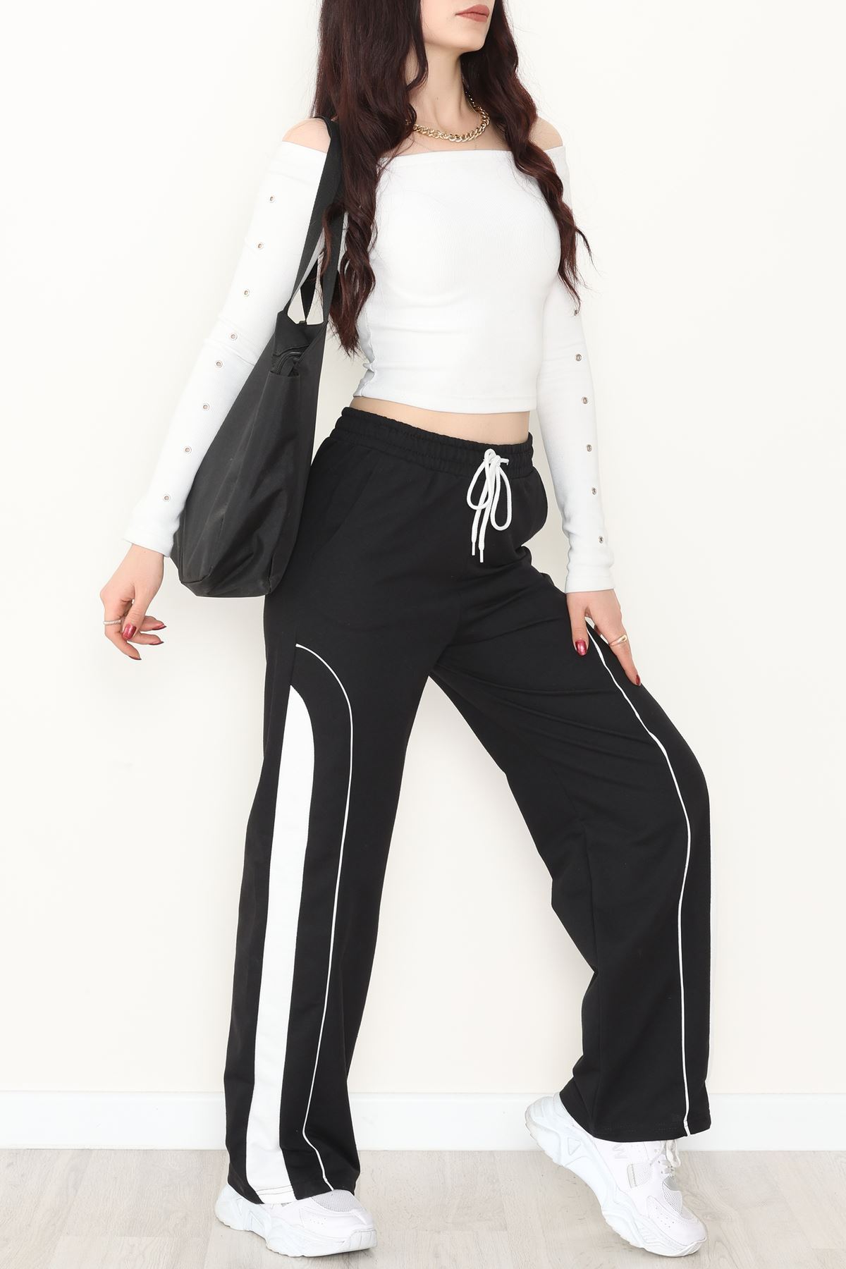 Şeritli 2 İplik Eşofman Altı Siyah - 52102.1005.