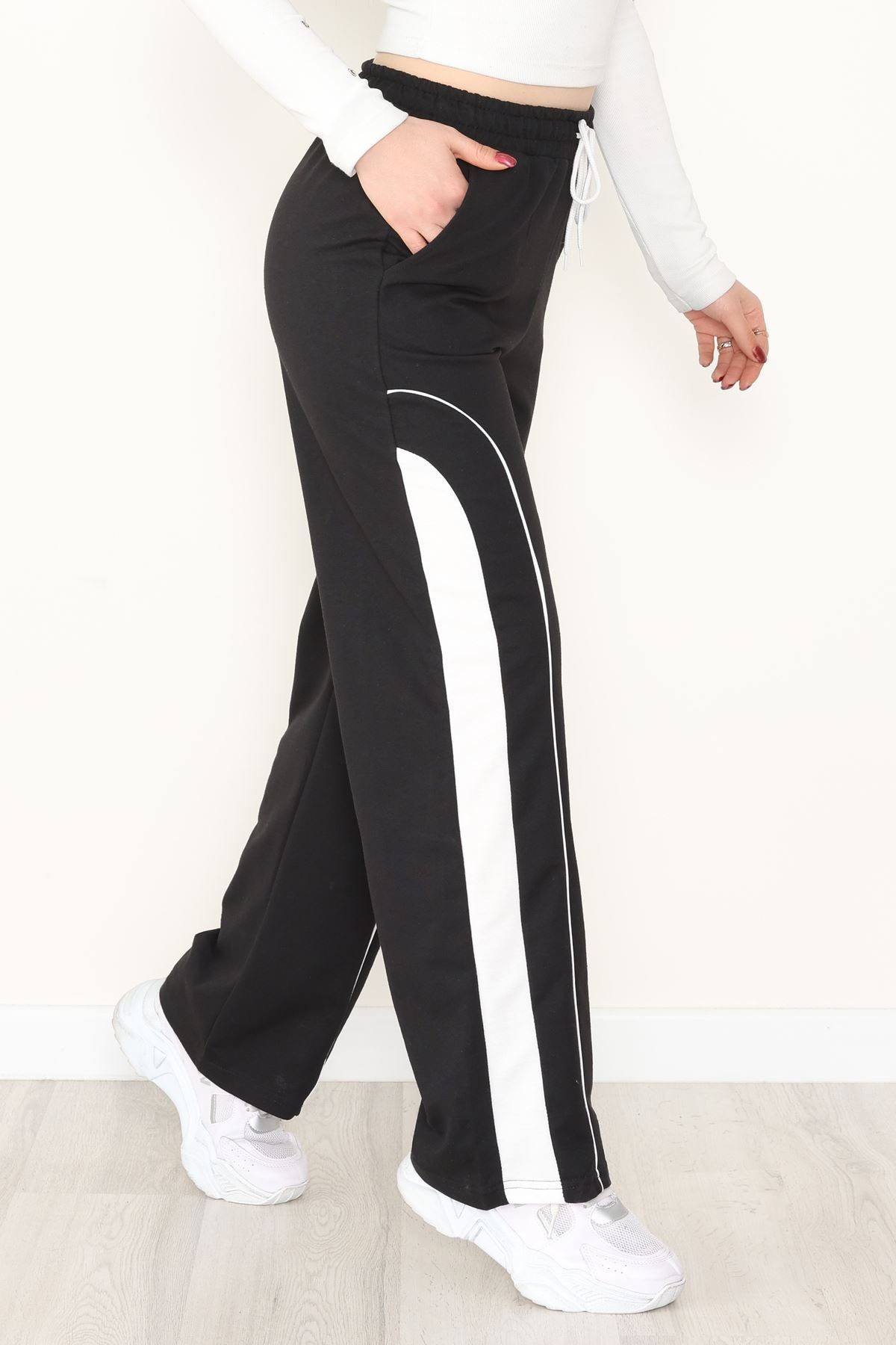 Şeritli 2 İplik Eşofman Altı Siyah - 52102.1005.