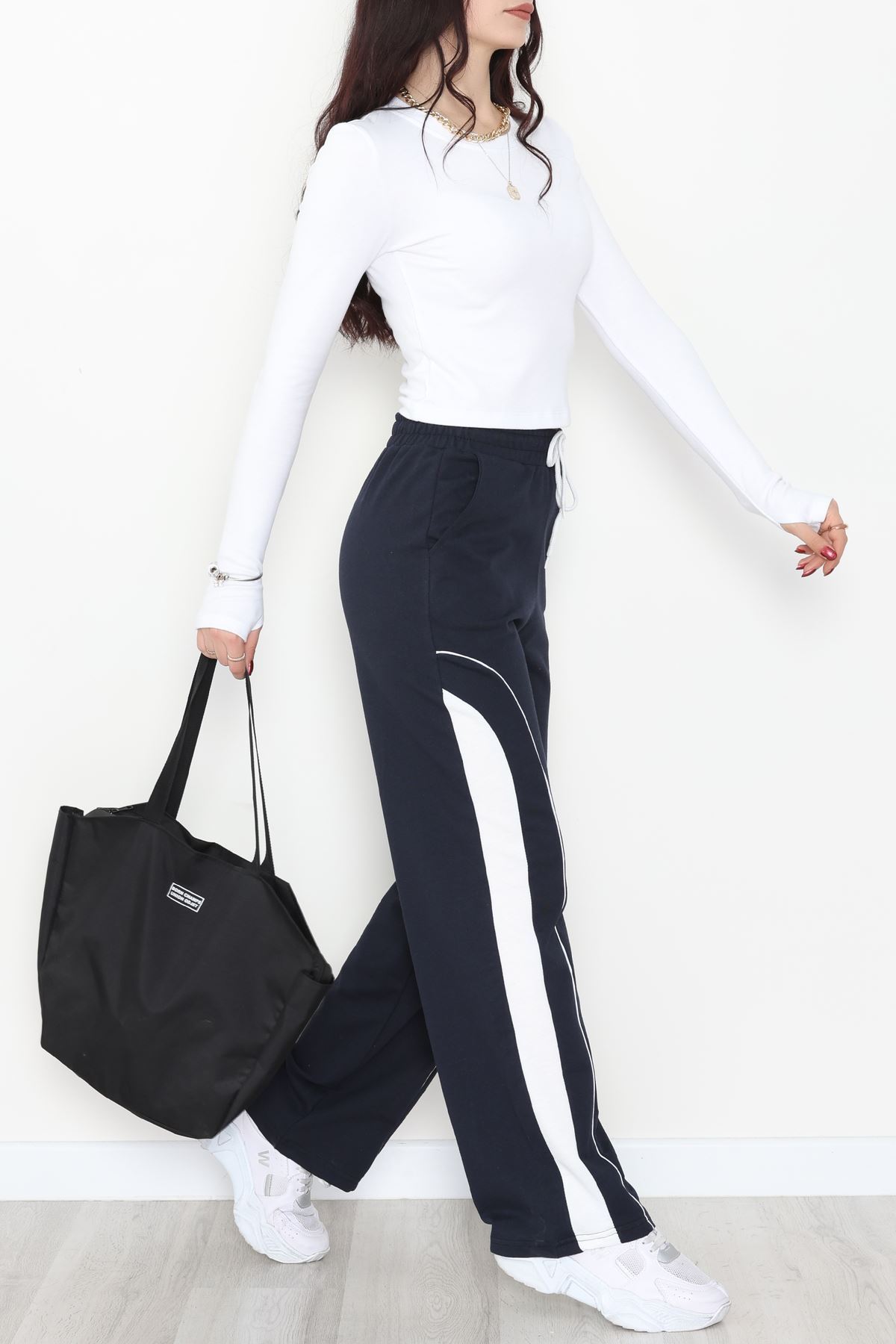 Şeritli 2 İplik Eşofman Altı Lacivert - 52102.1005.