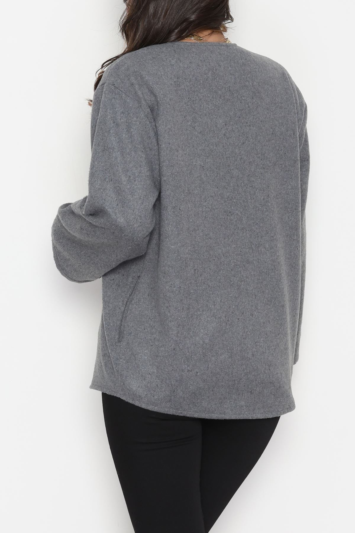 Önü Bağcıklı Kaşe Hırka Koyugri - 70995.1775.