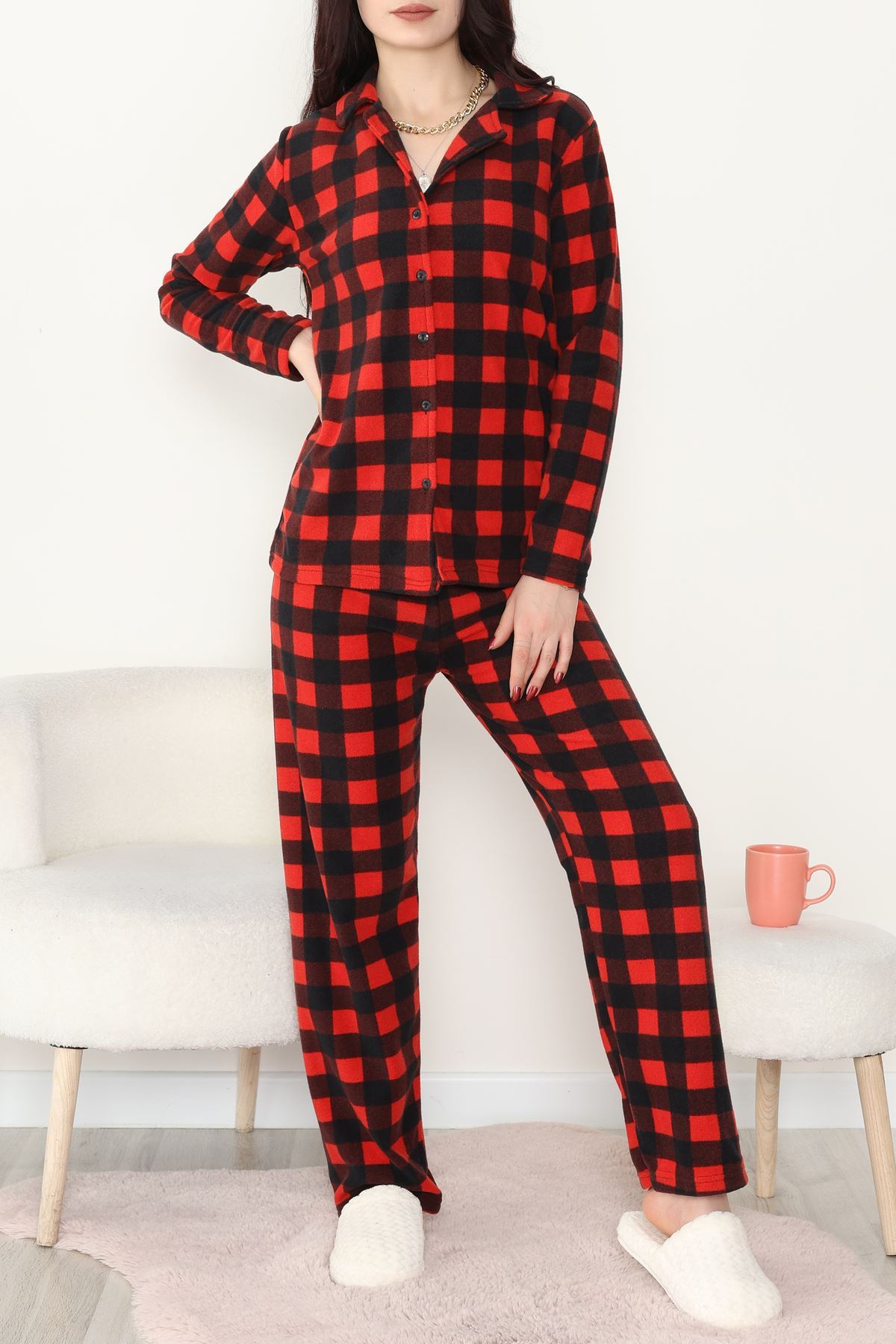 Önü Düğmeli Polar Takım Kırmızıekose - 451.1287.