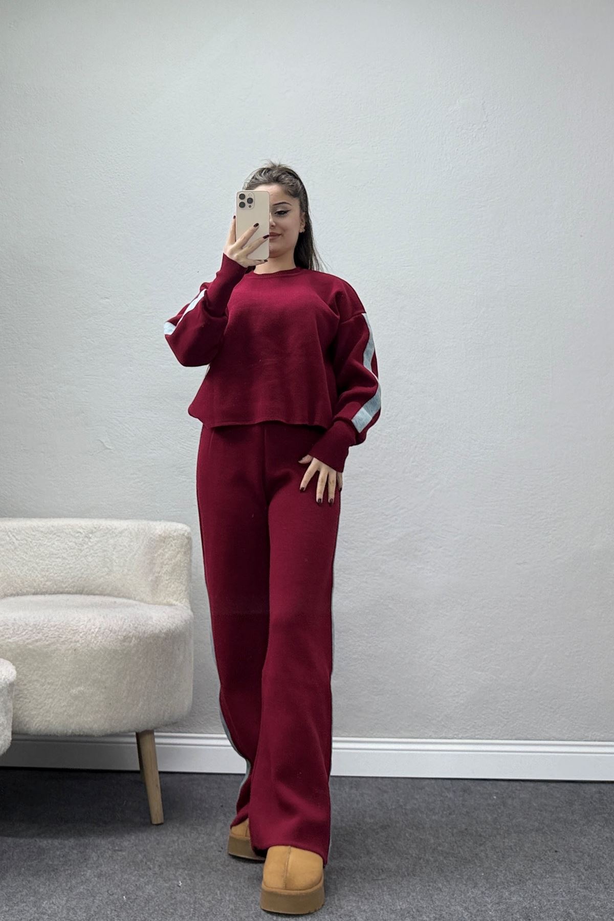 Denim Detay Triko Takım Bordo - 51087.1765.