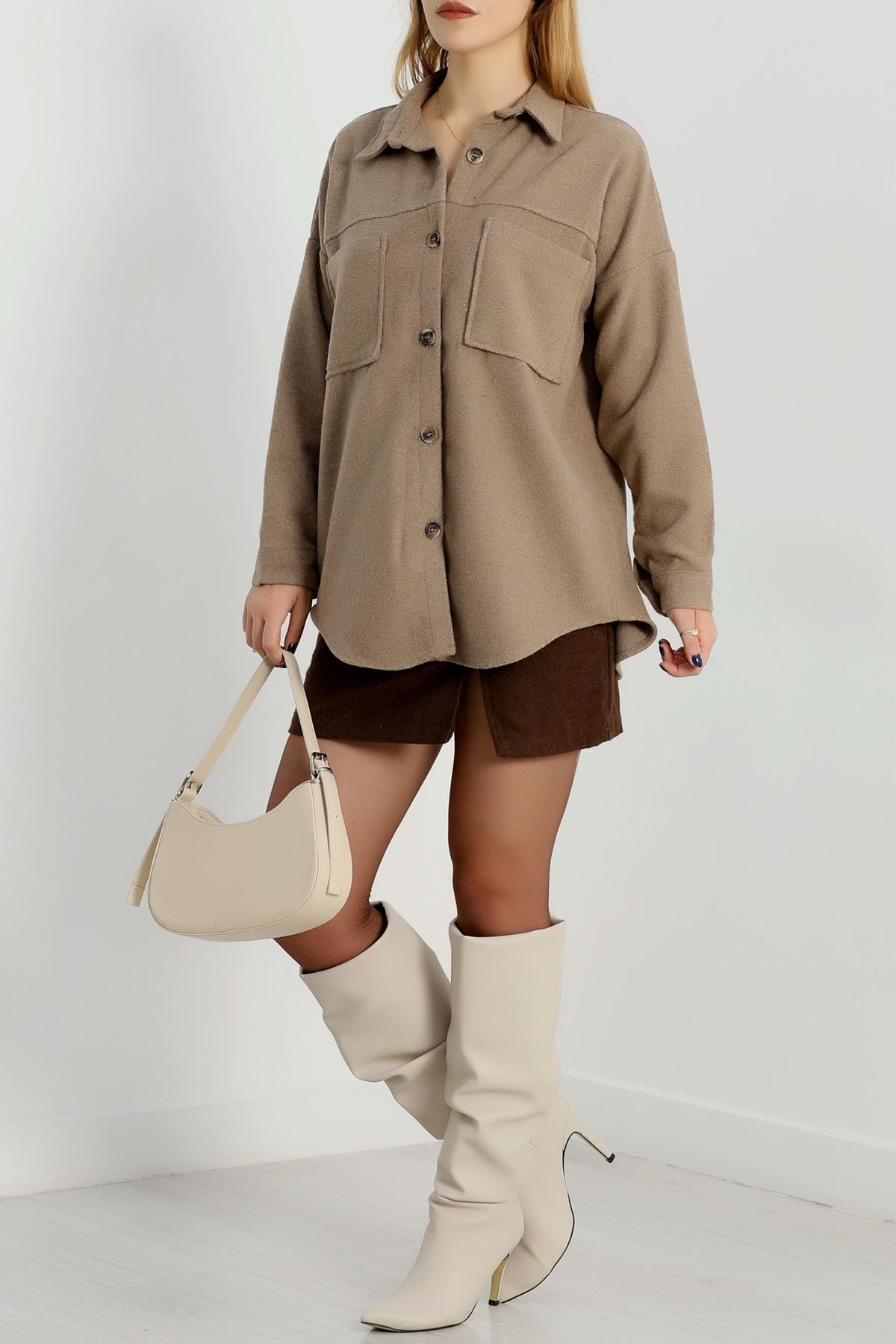 Çift Cep Kaşe Gömlek Vizon - 20258.1775.