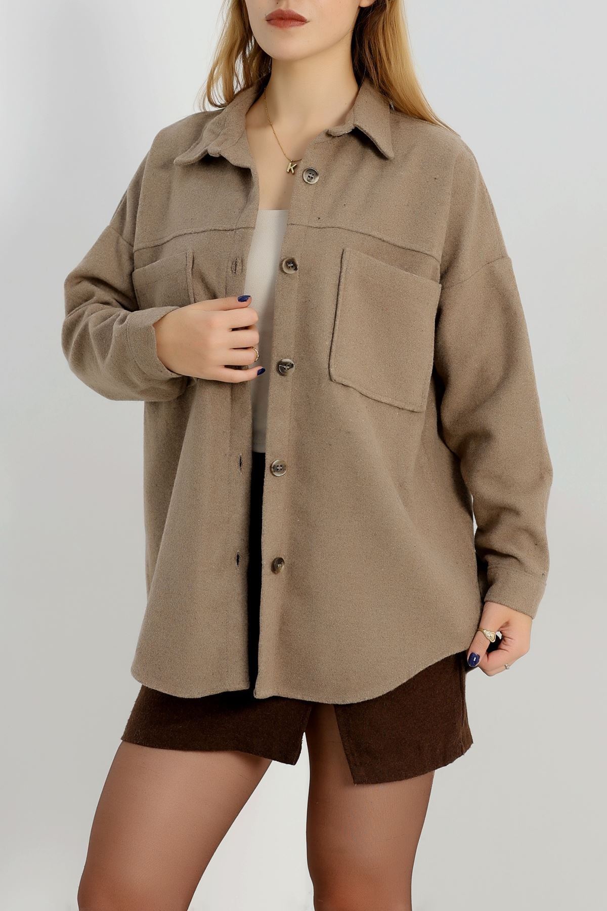 Çift Cep Kaşe Gömlek Vizon - 20258.1775.