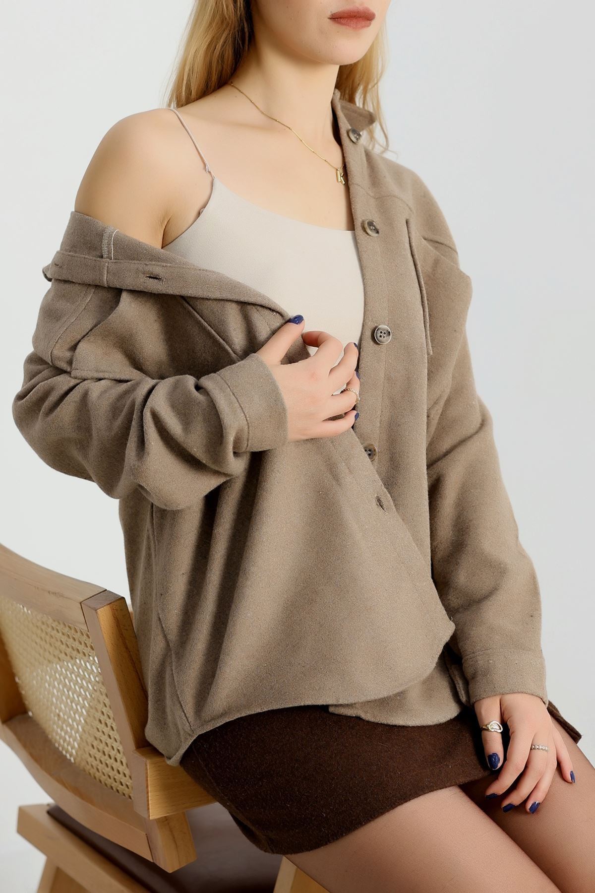 Çift Cep Kaşe Gömlek Vizon - 20258.1775.