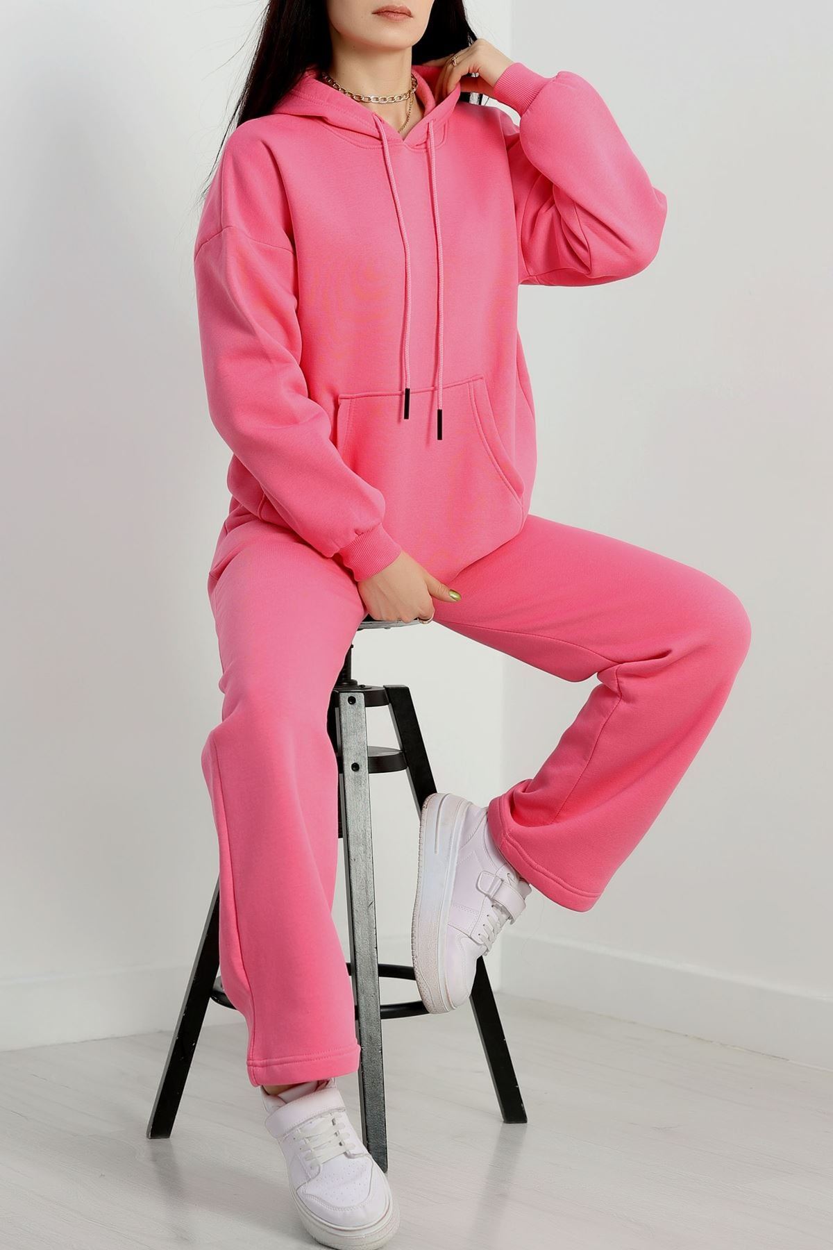 Üç İplik Kanguru Cep Eşofman Takımı Koyupembe - 70777.1878.