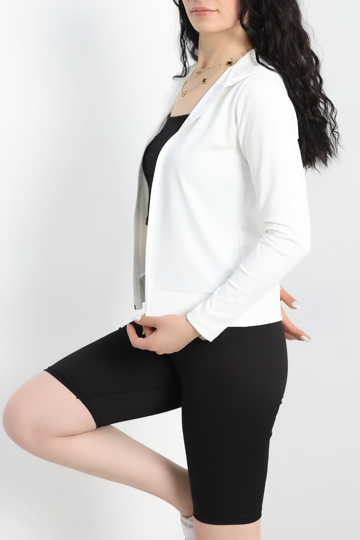 Kapşonlu Dalgıç Ceket Ekru - 50055.053.