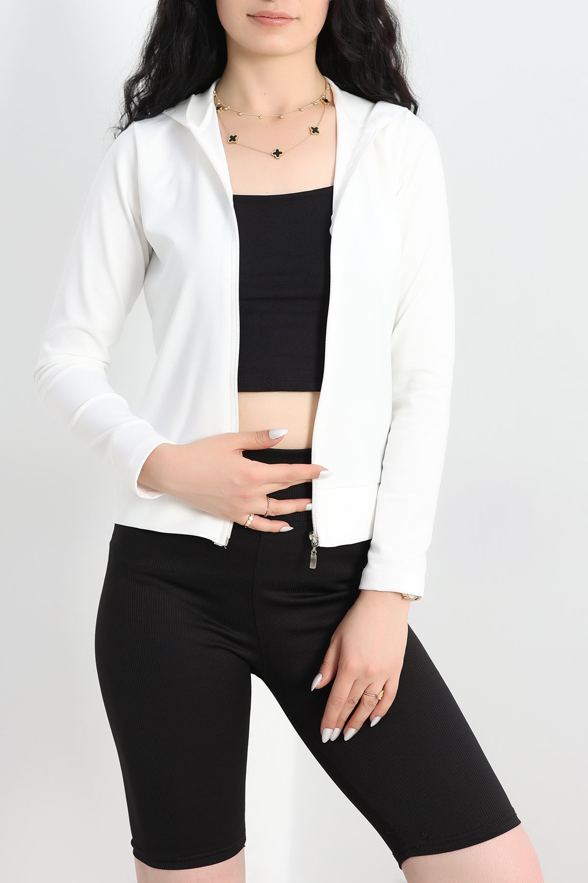 Kapşonlu Dalgıç Ceket Ekru - 50055.053.