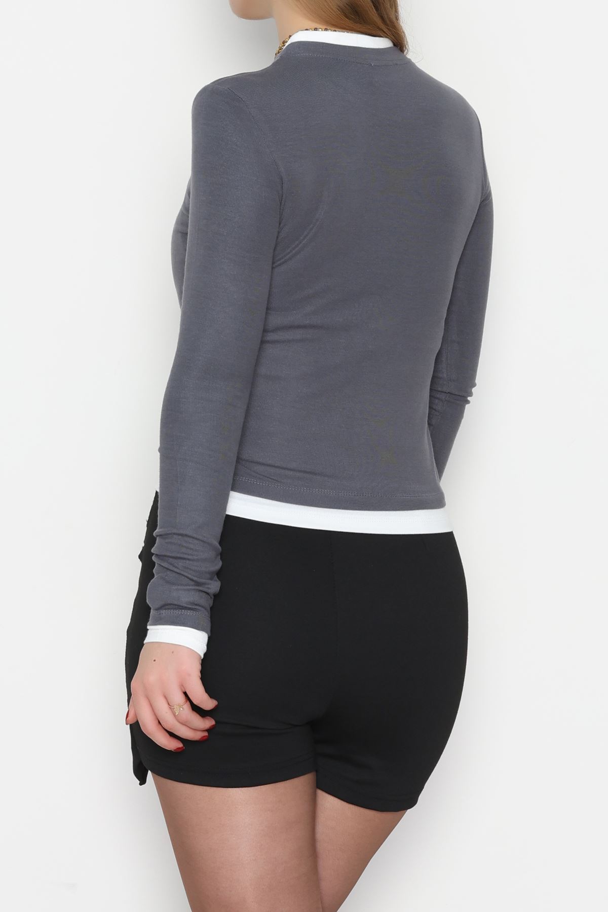 Buzzy Kumaş Bisiklet Yaka Parçalı Bluz Antrasit - 1054.2119.