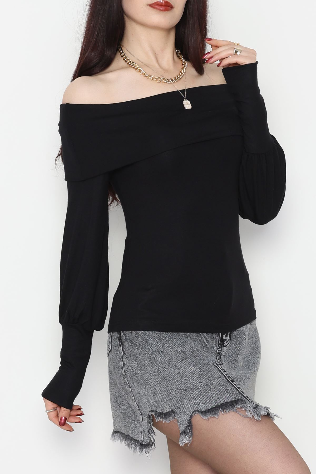 Buzzy Madonna Yaka Bluz Siyah - 1003.2119.