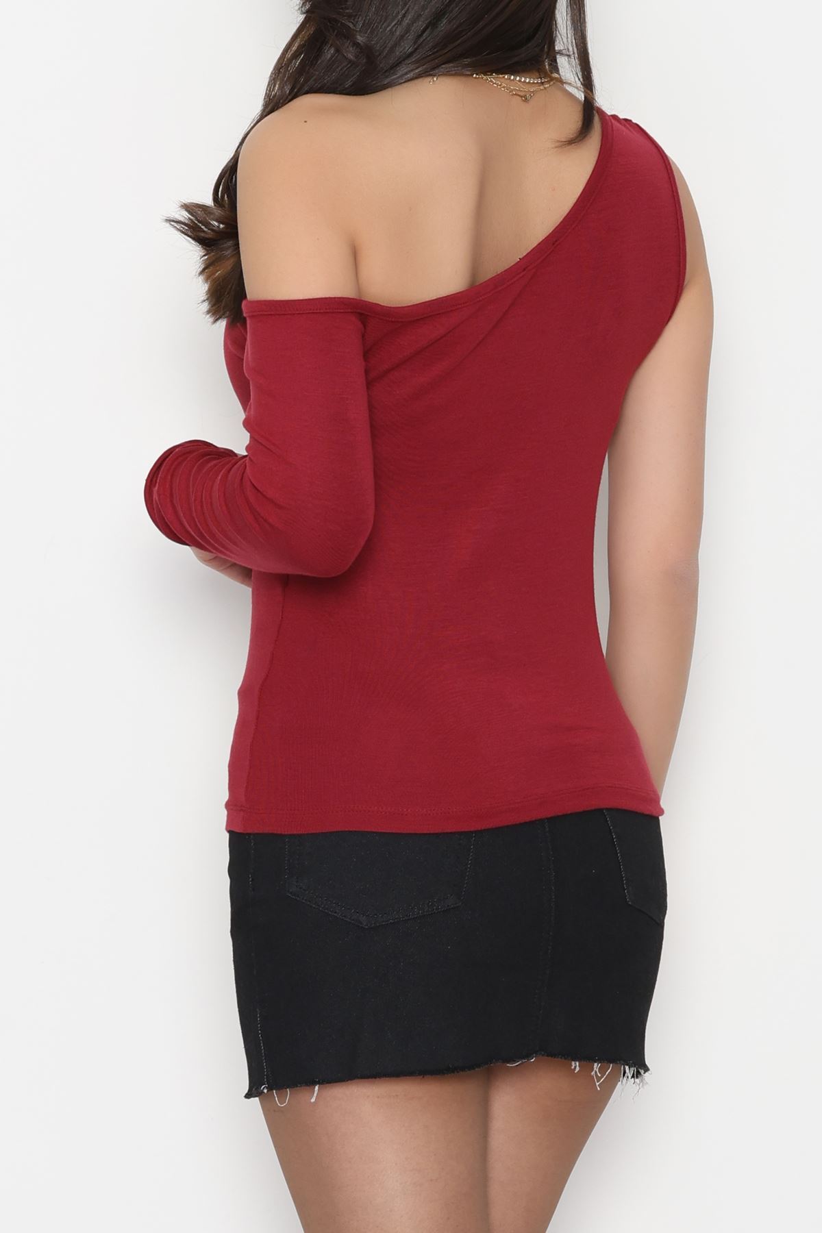 Buzzy Kumaş Tek Omuz Toka Detaylı Bluz Bordo - 1010.2119.