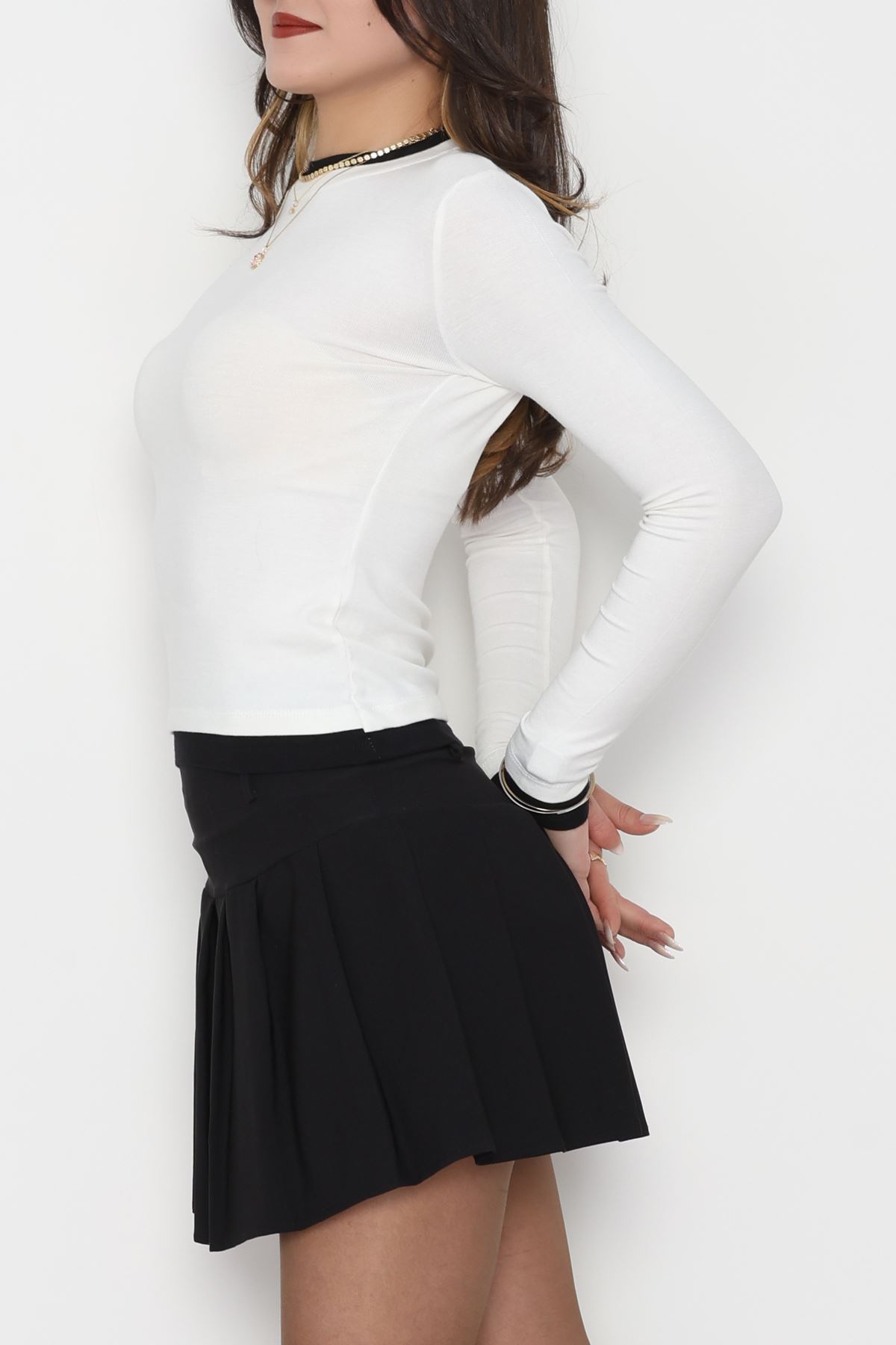 Buzzy Kumaş Bisiklet Yaka Parçalı Bluz Ekru - 1054.2119.