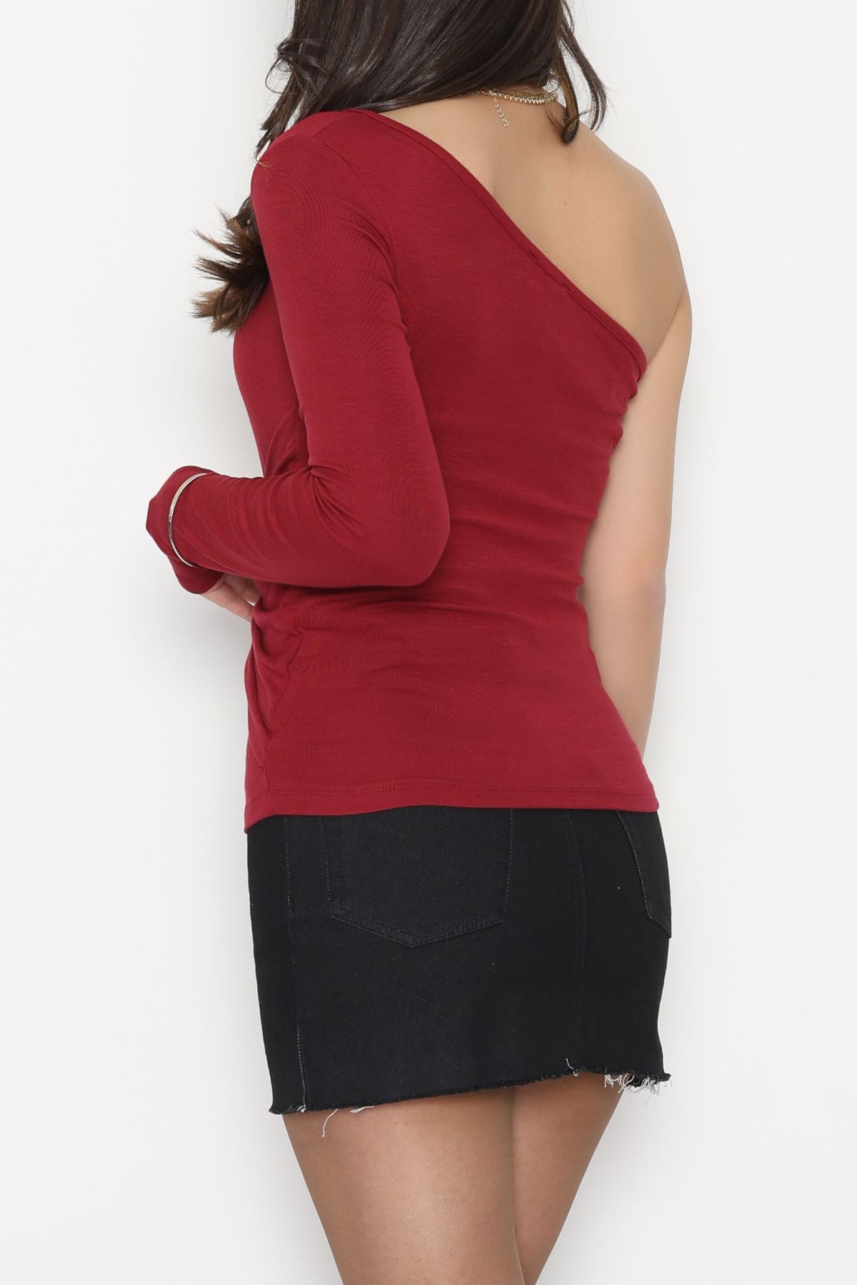 Buzzy Kumaş Tek Omuz Toka Detaylı Bluz Bordo - 1011.2119.