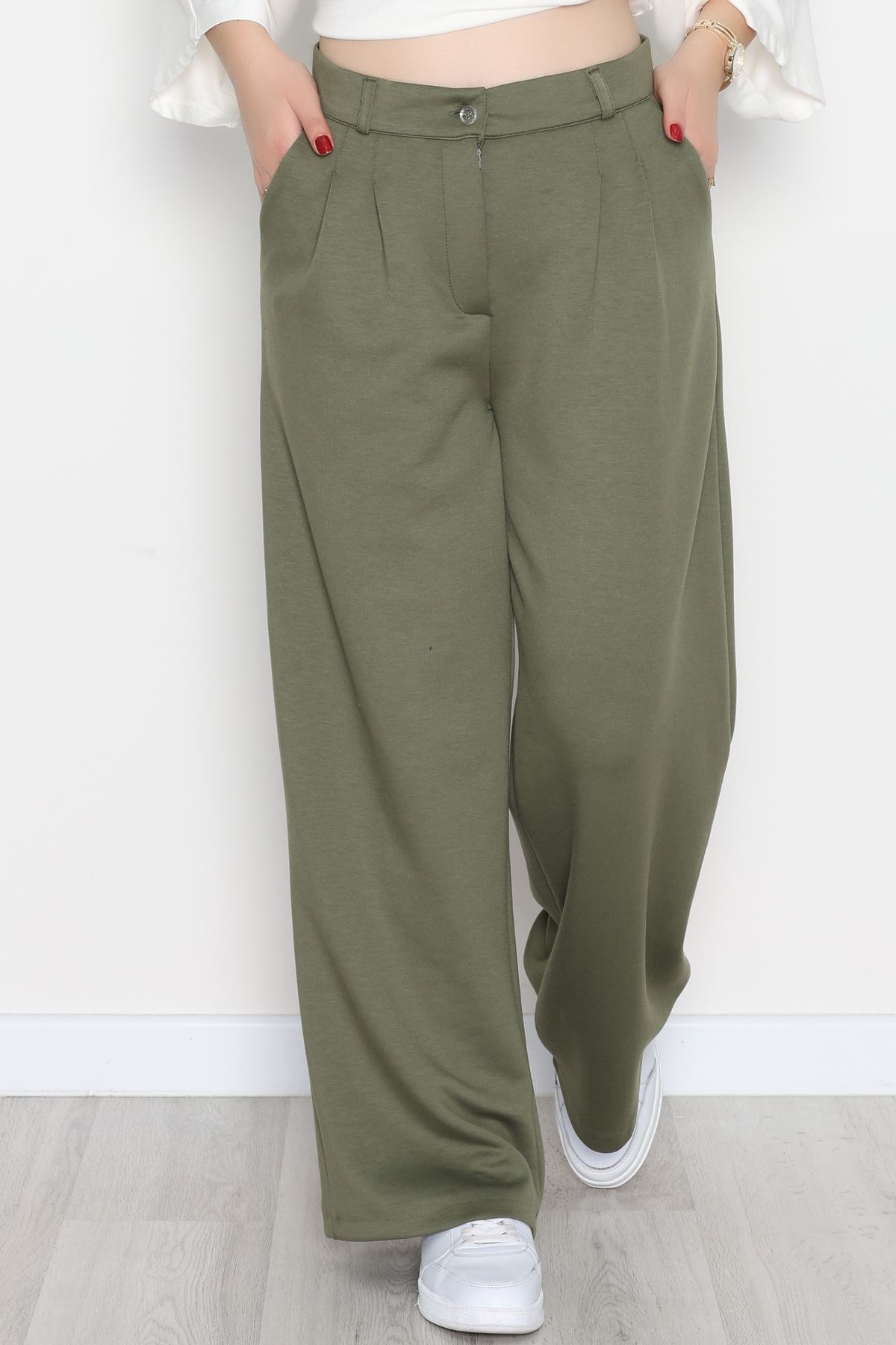 Modal Kumaş Palazzo Pantolon Haki - 51104.2061.