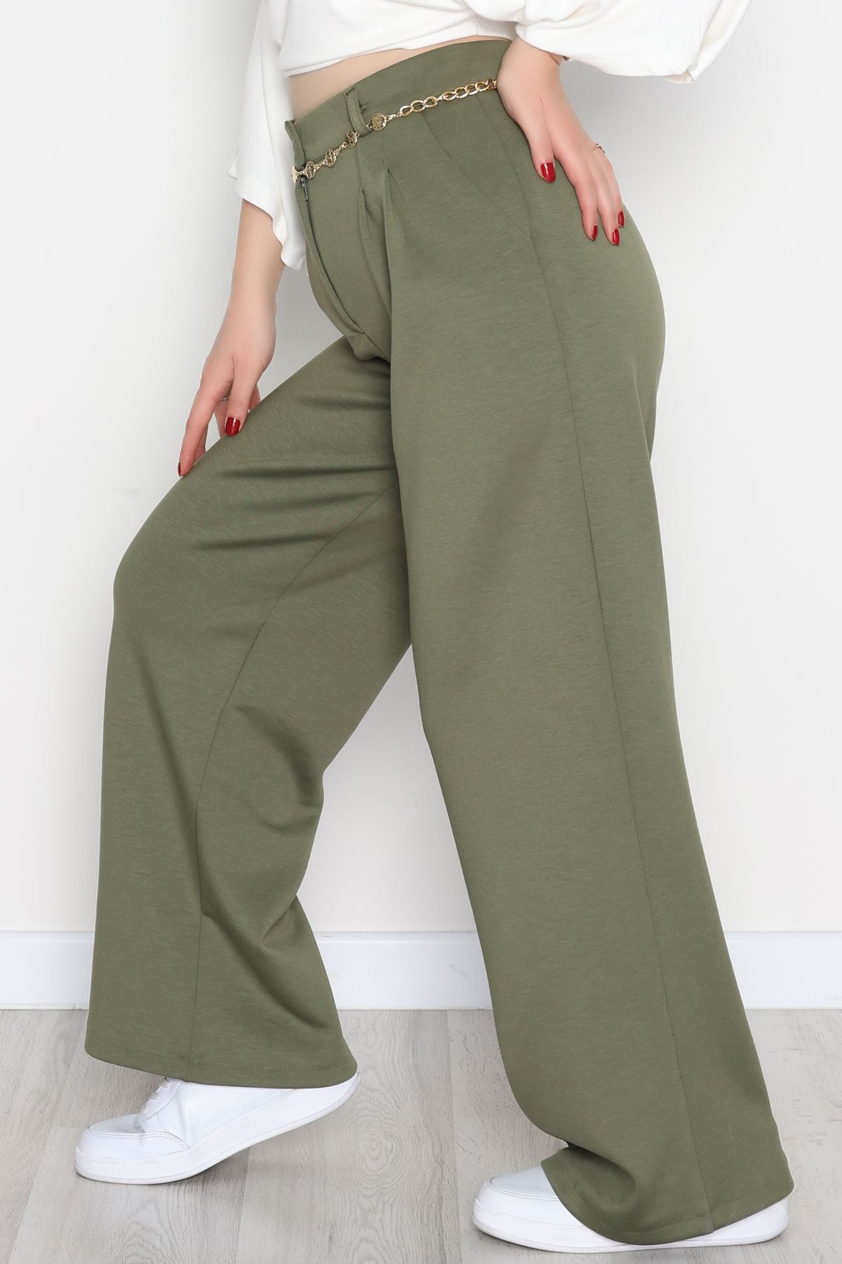 Modal Kumaş Palazzo Pantolon Haki - 51104.2061.