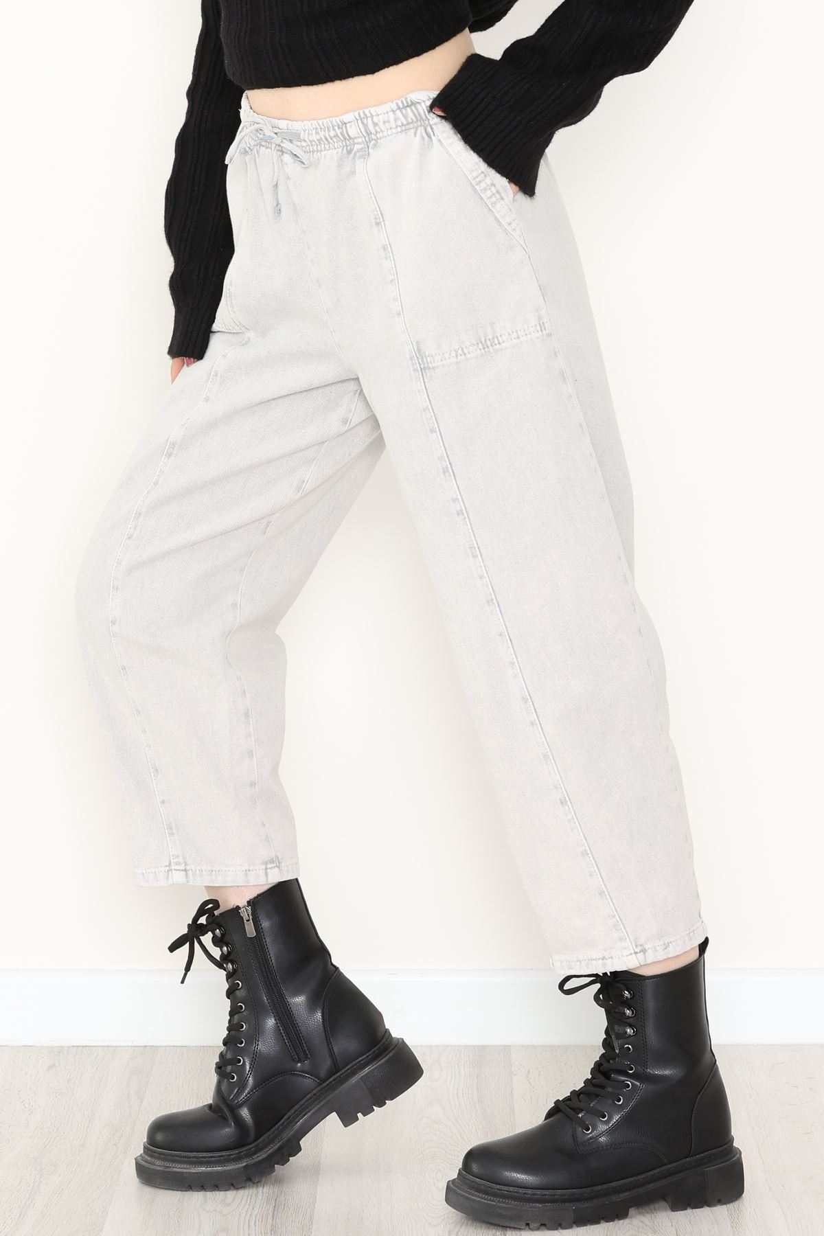 Yıkamalı Havuç Pantolon Açıkgri - 51212.1779.