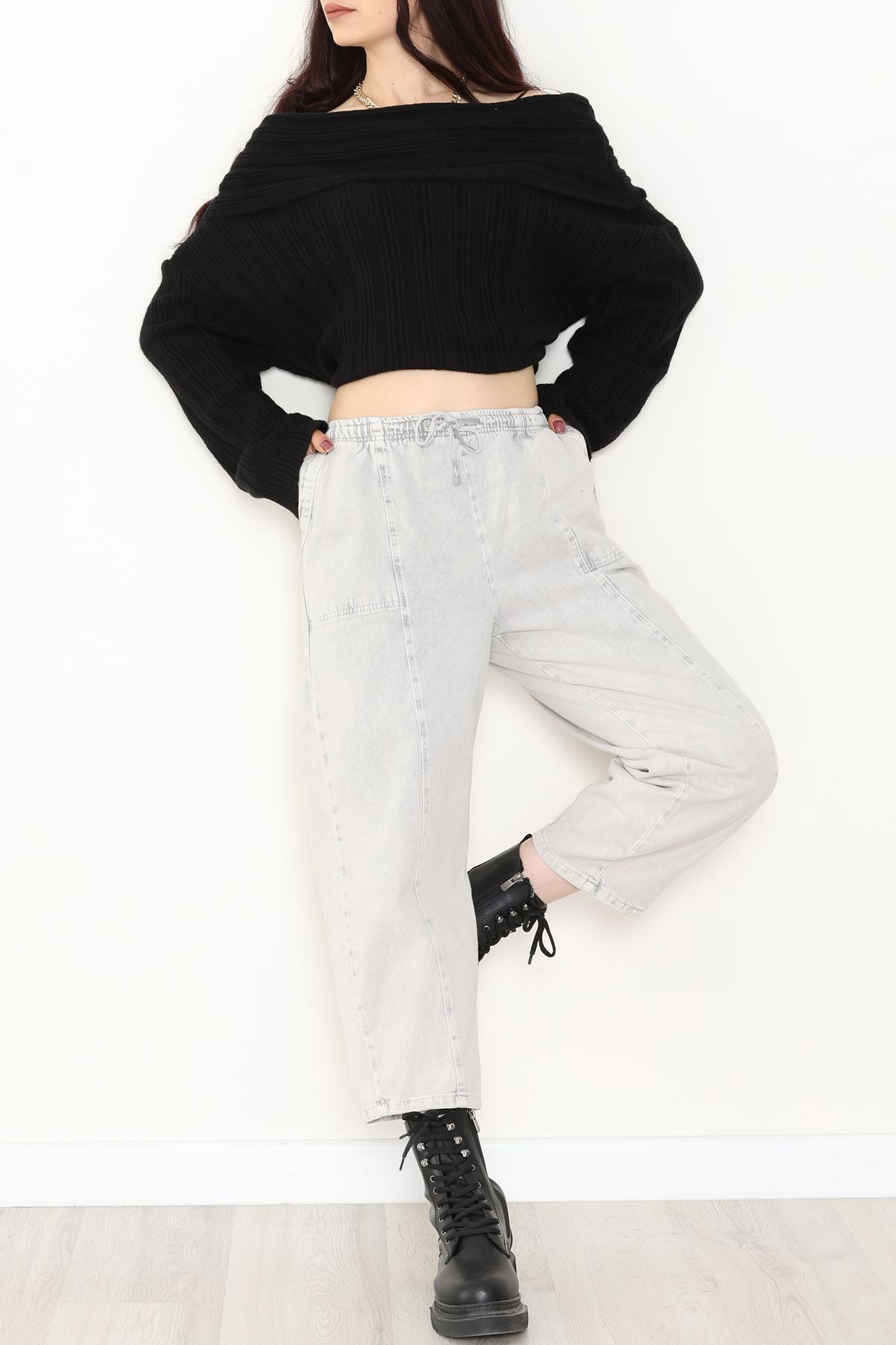 Yıkamalı Havuç Pantolon Açıkgri - 51212.1779.