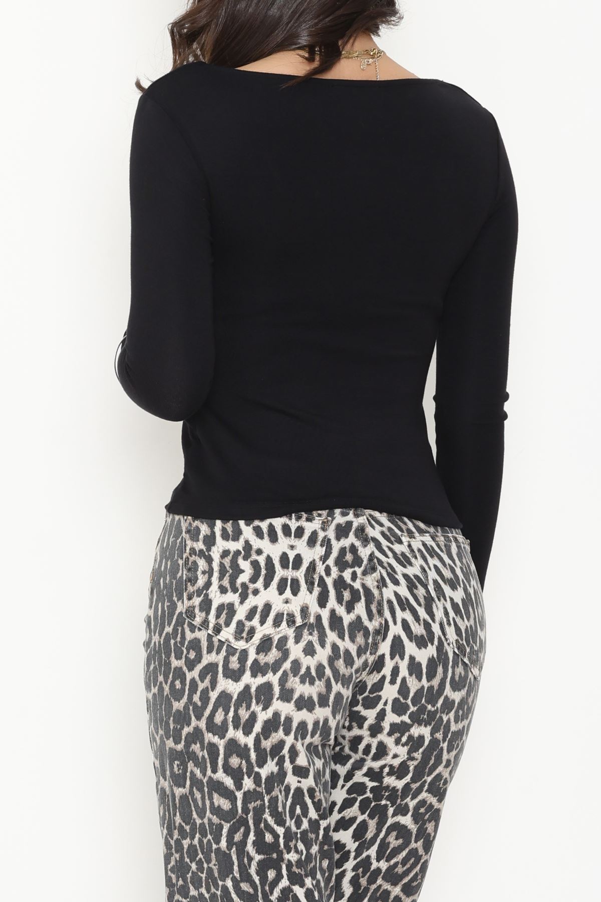 Buzzy Kumaş V Yaka Tokalı Bluz Siyah - 1074.2119.